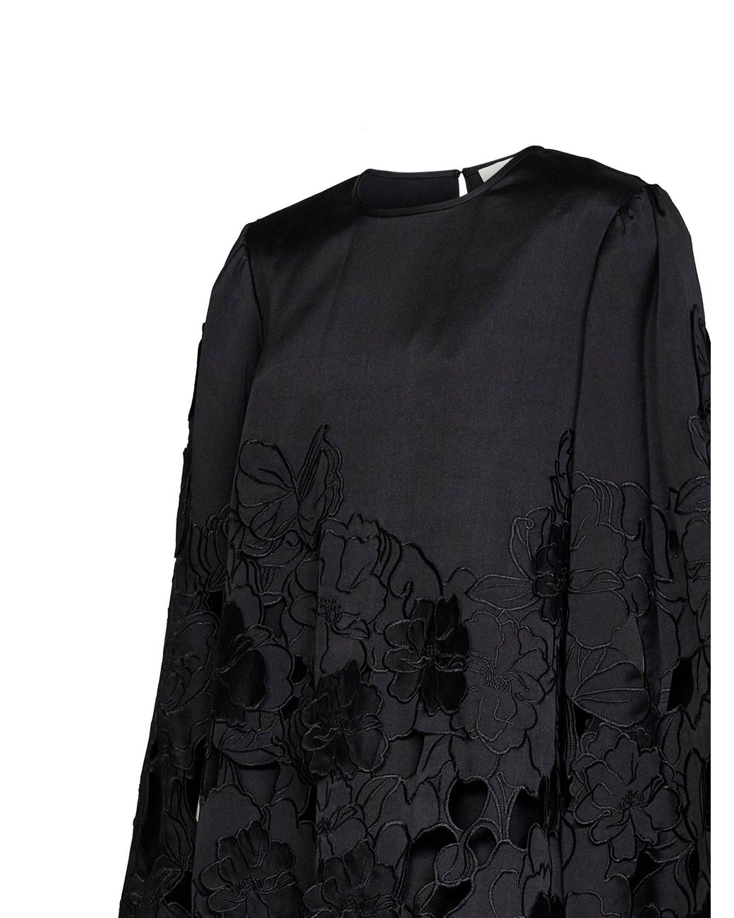 Costarellos Black Floral-Cut Embroidery Claudie Satin Tunic Mini Dress