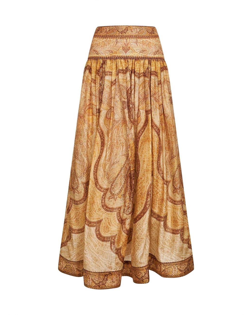 Zimmermann Natural Tapestry-Print Mustard Cotton-Slik Blend Wanderlust Maxi Skirt