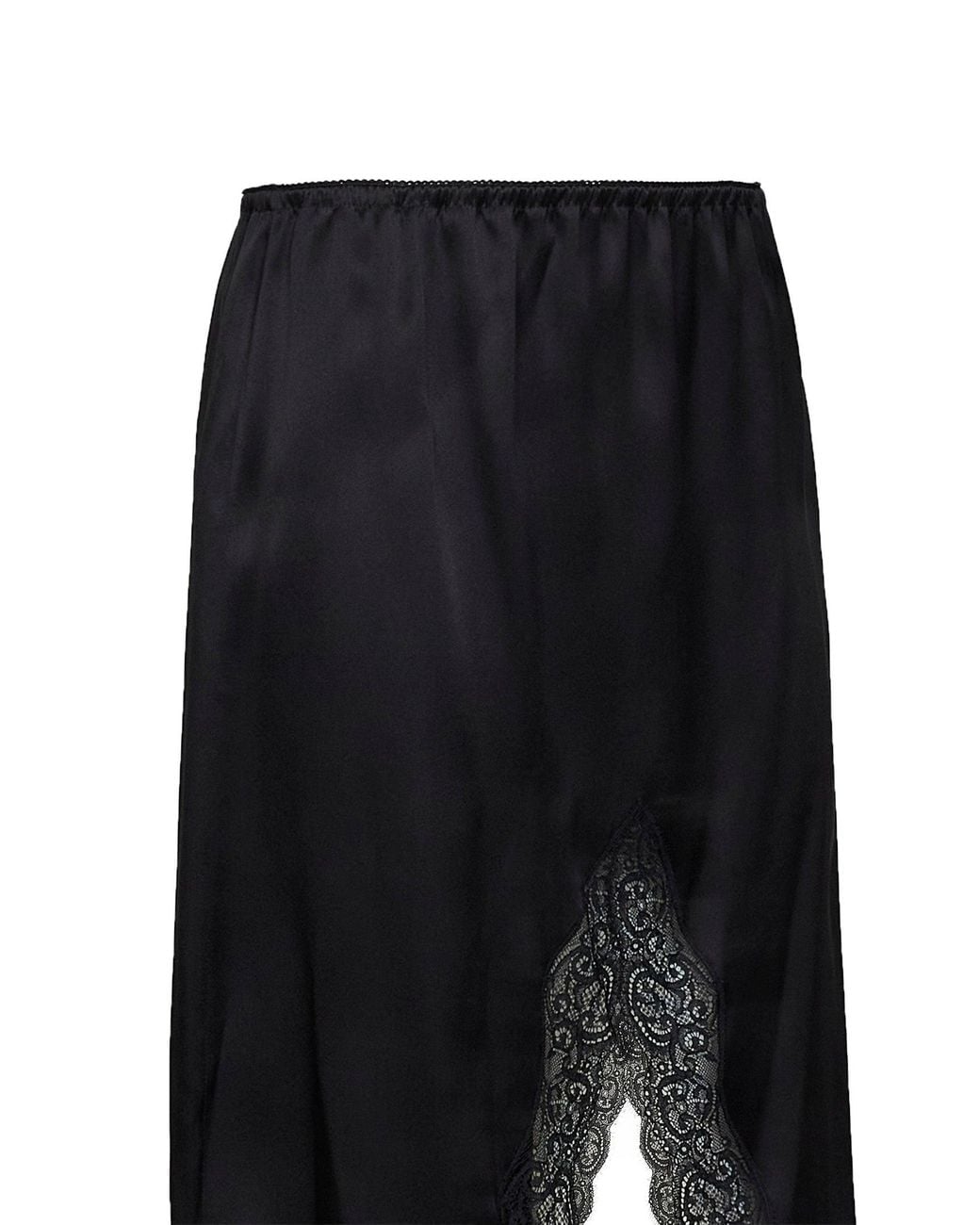 Saint Laurent Black Silk Satin And Lace Double-Sided Pencil Slip Skirt