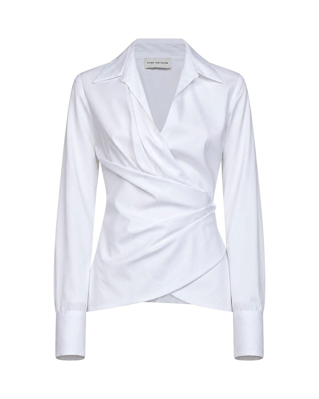 Dries Van Noten White Cotton Poplin Wrap Shirt
