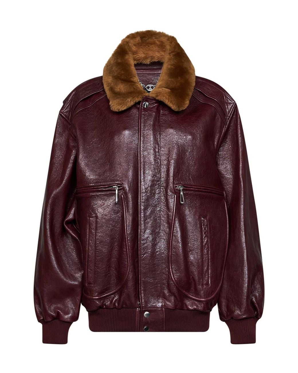 Rabanne Purple Burgundy Textured Calf Leather Bomber Jacket