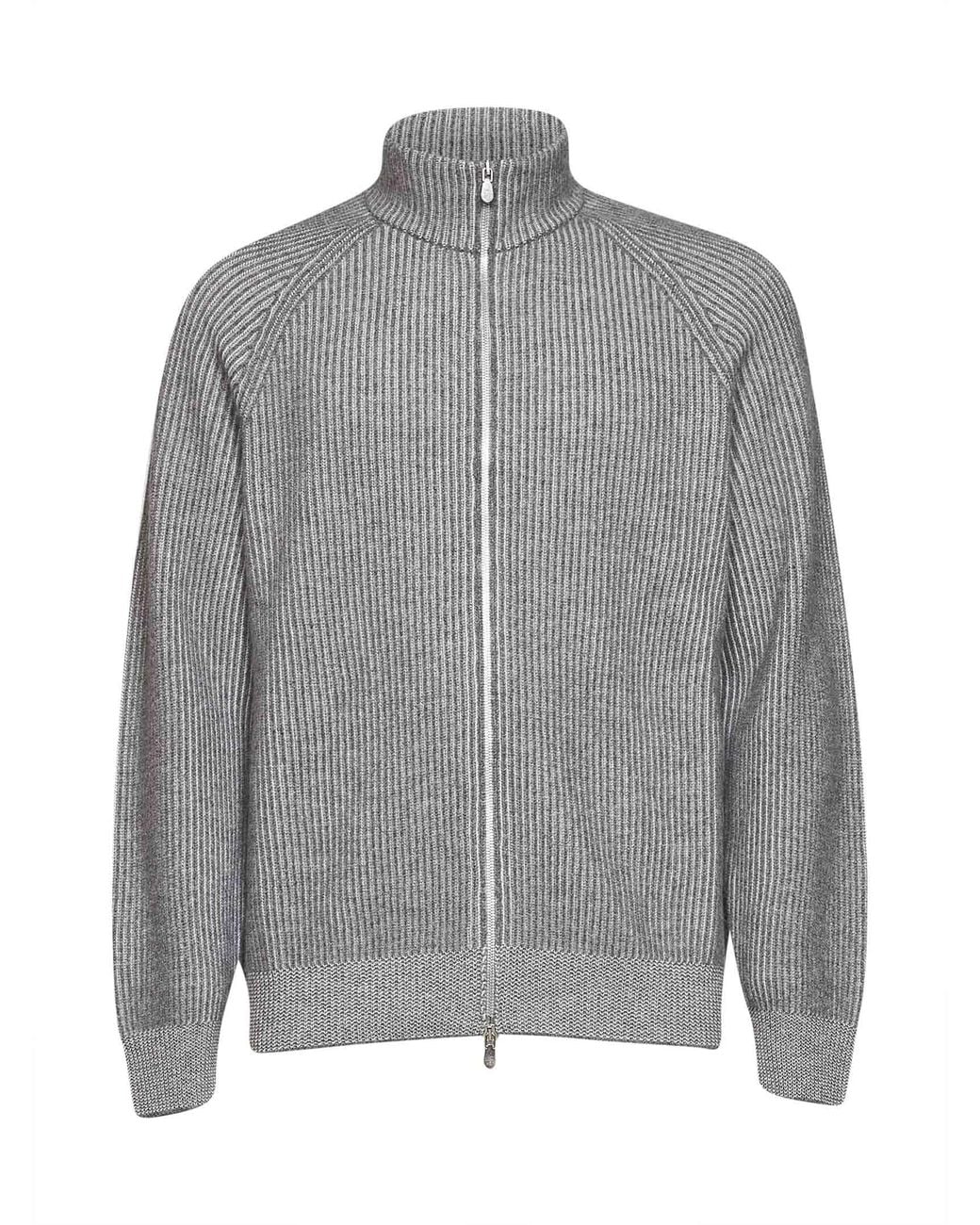 Brunello Cucinelli Gray Medium Cashmere Mouliné Knit Zip-Up Cardigan for men