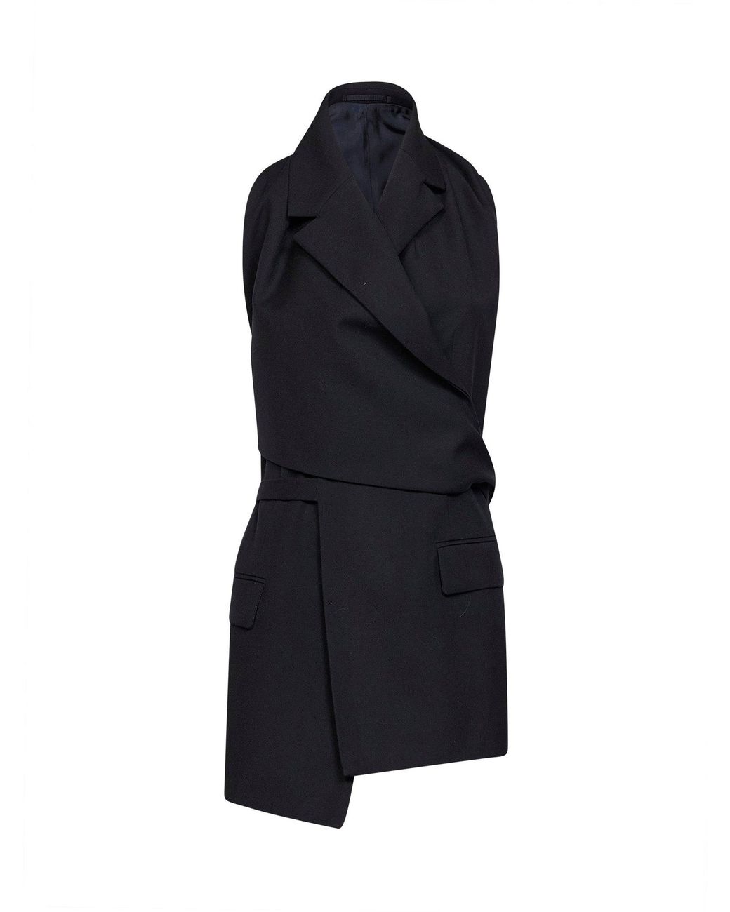 Dries Van Noten Blue Wool Twill Geline Backless Vest Top