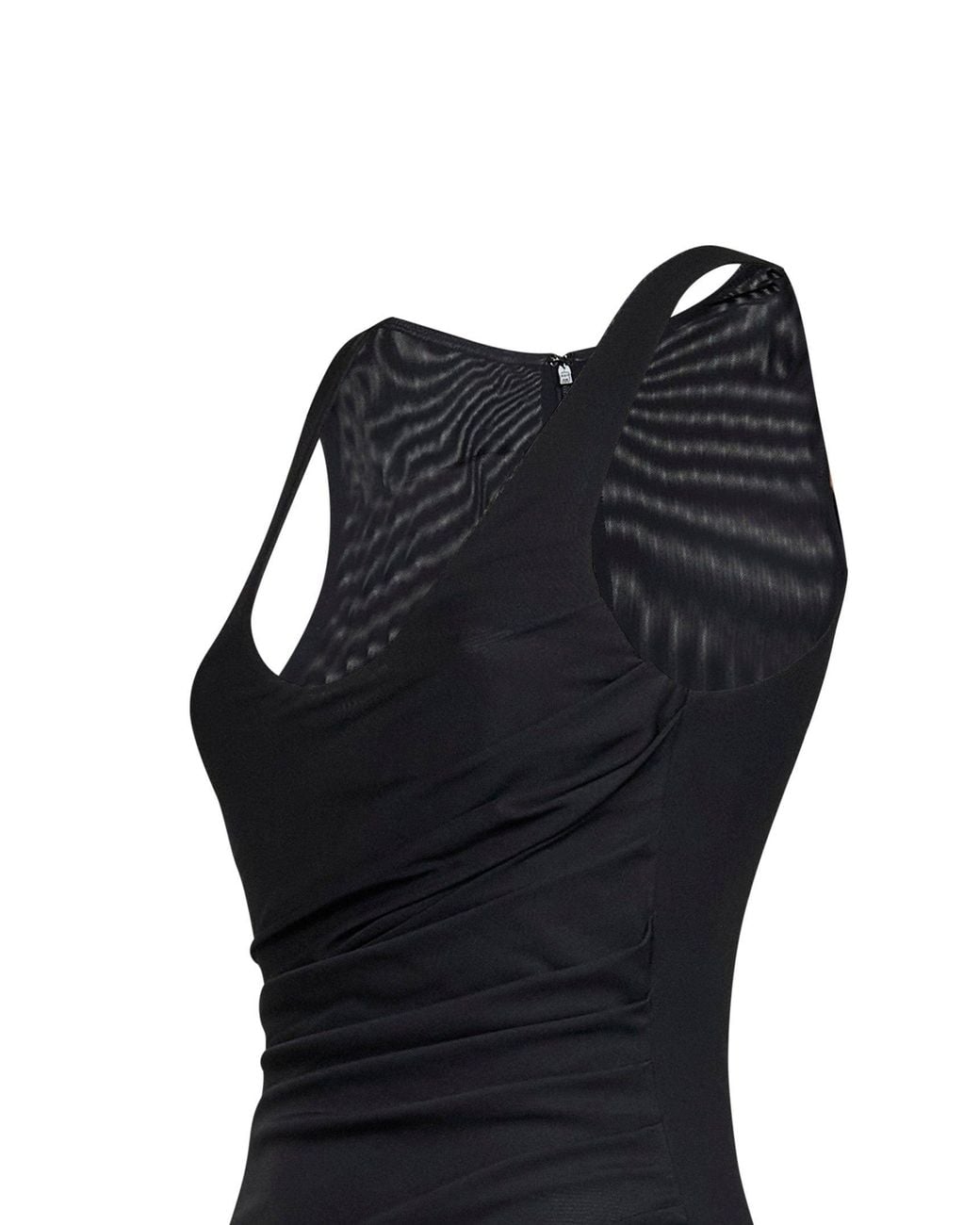 Alex Perry Black Stretch Mesh Ruched Singlet Bodysuit