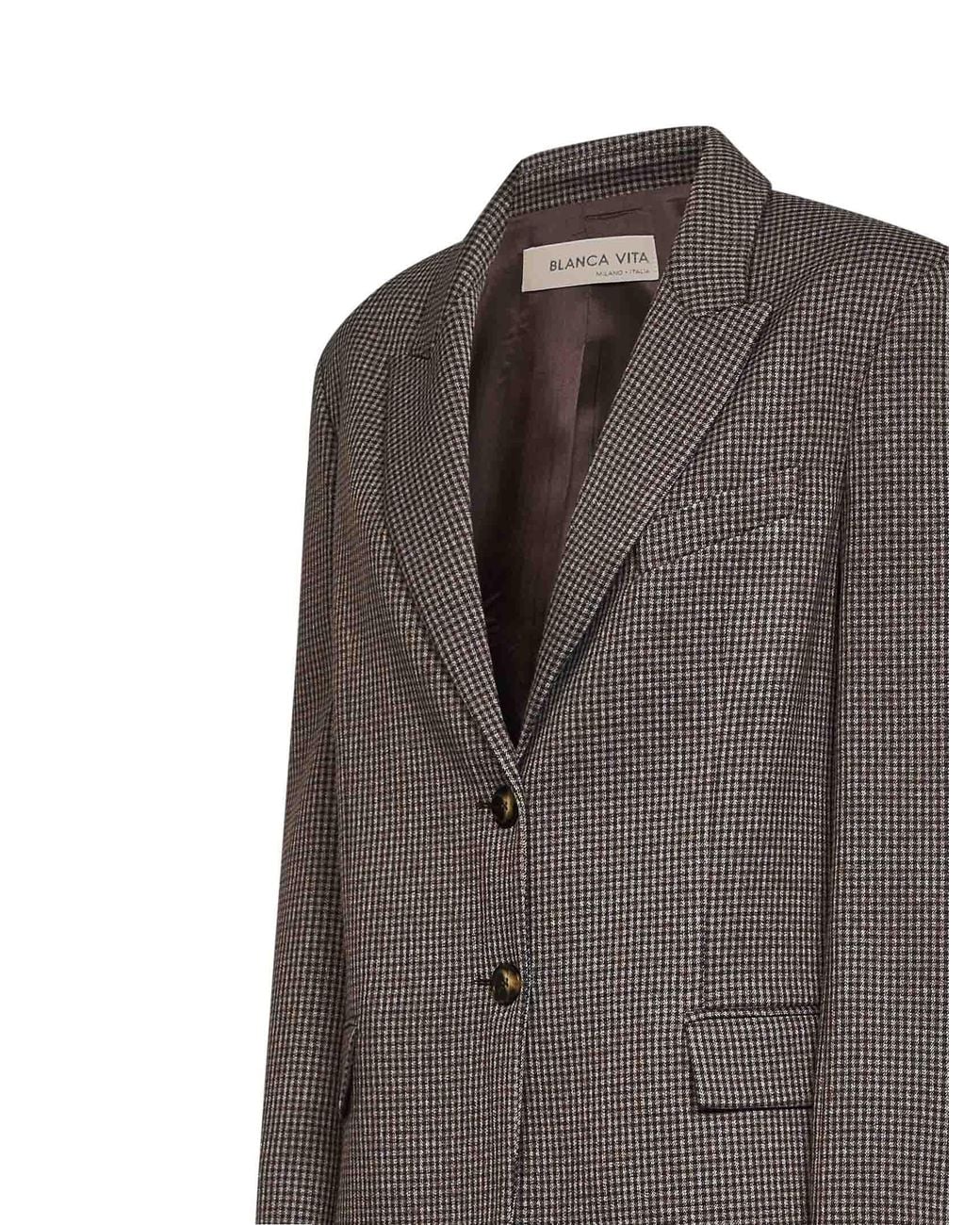 Blanca Vita Brown Dark Houndstooth Viscose Blend Gedesa Single-Breasted Blazer