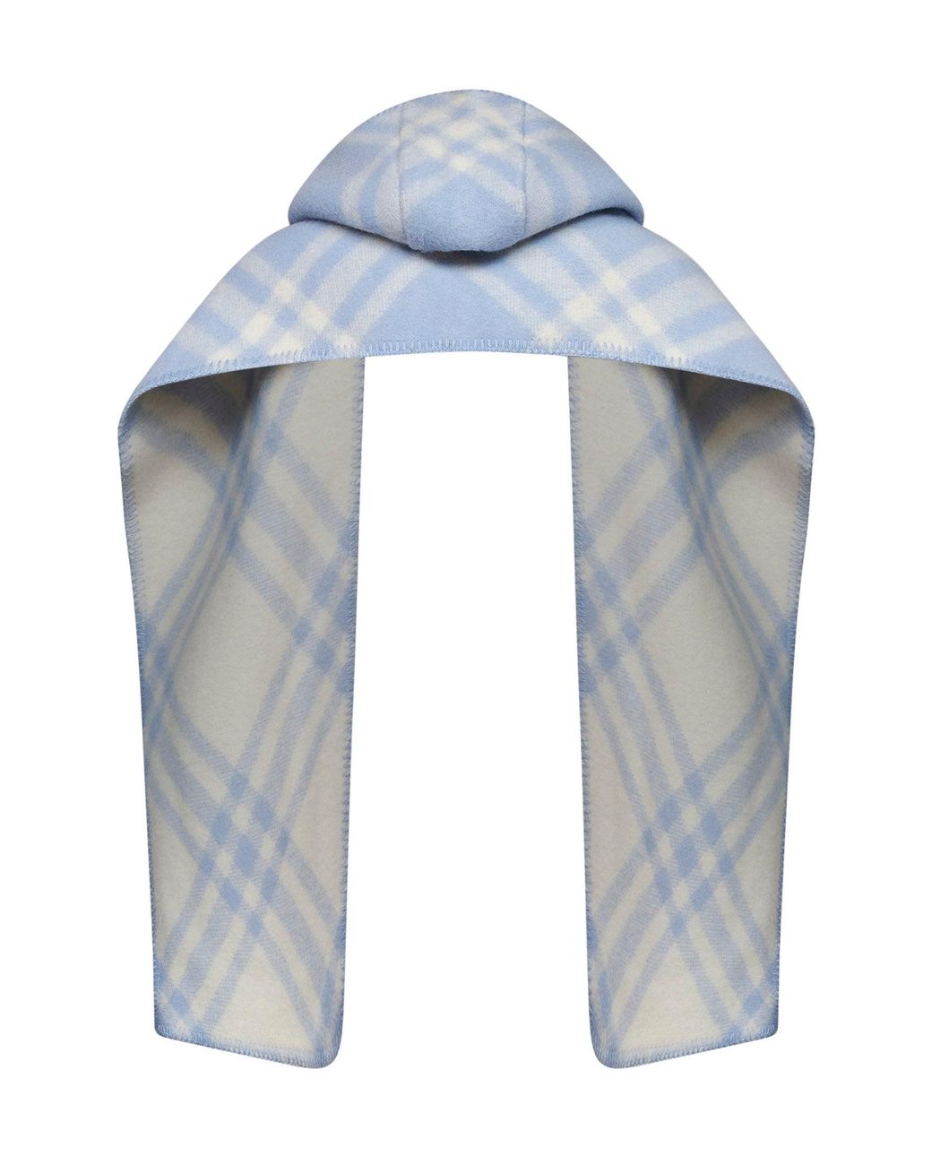 Burberry Blue Light Checked Wool Hooded Scarf <Br