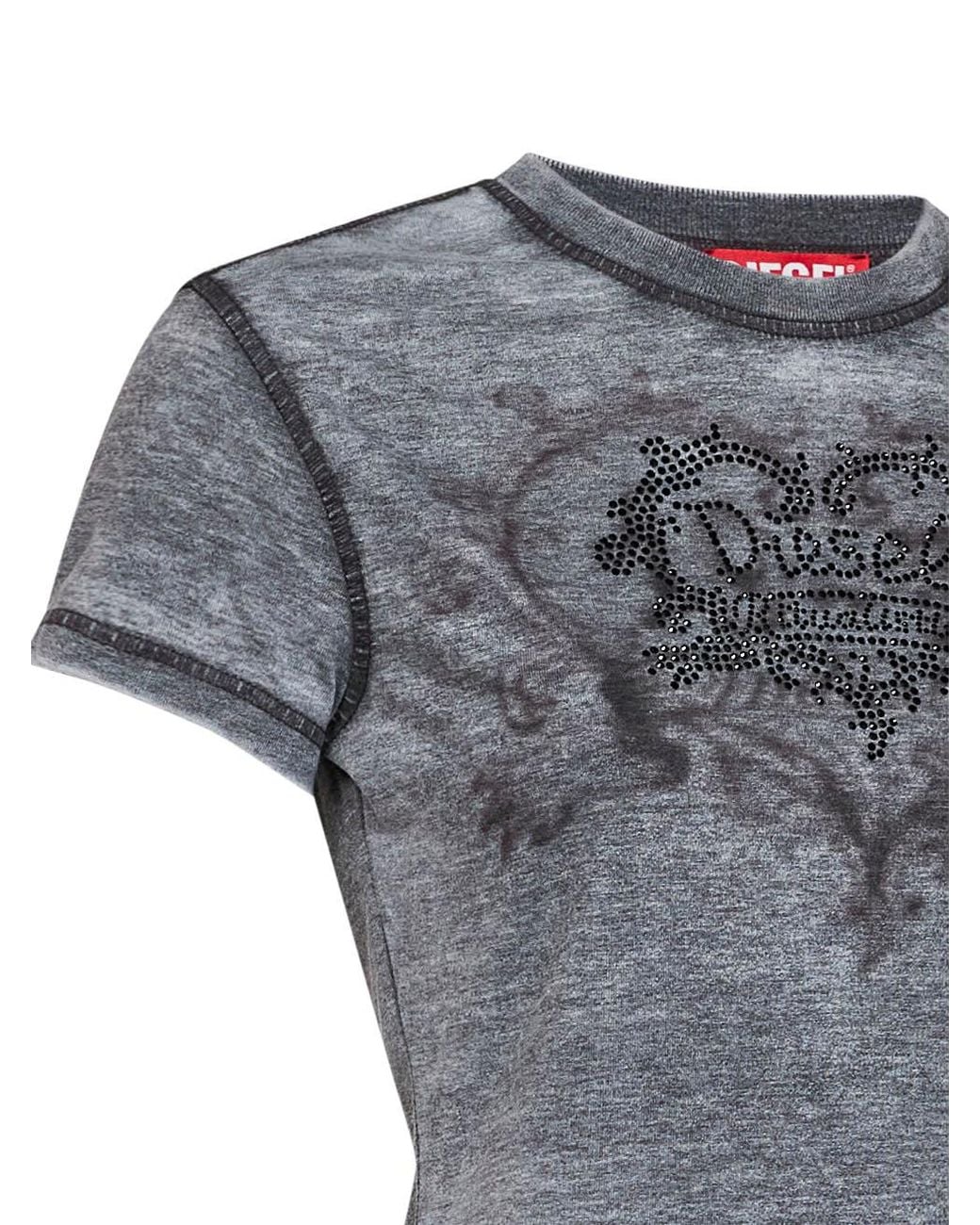 DIESEL Gray Rhinestone-Embellished Jersey T-Ila-Aa1 T-Shirt
