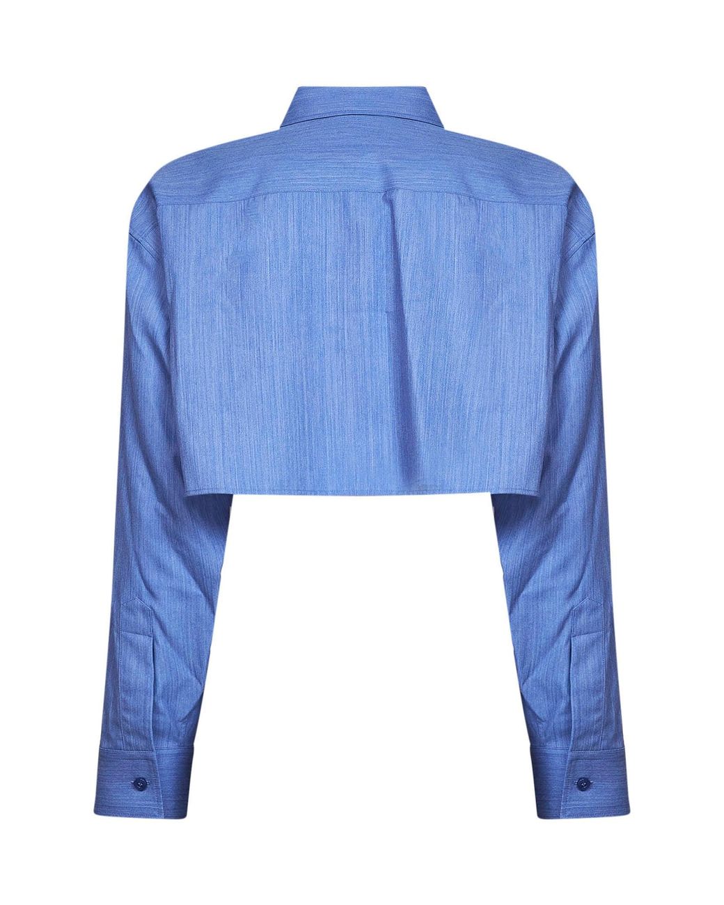 Balenciaga Blue Fluid Heather Wool-Silk Blend Cropped Shirt