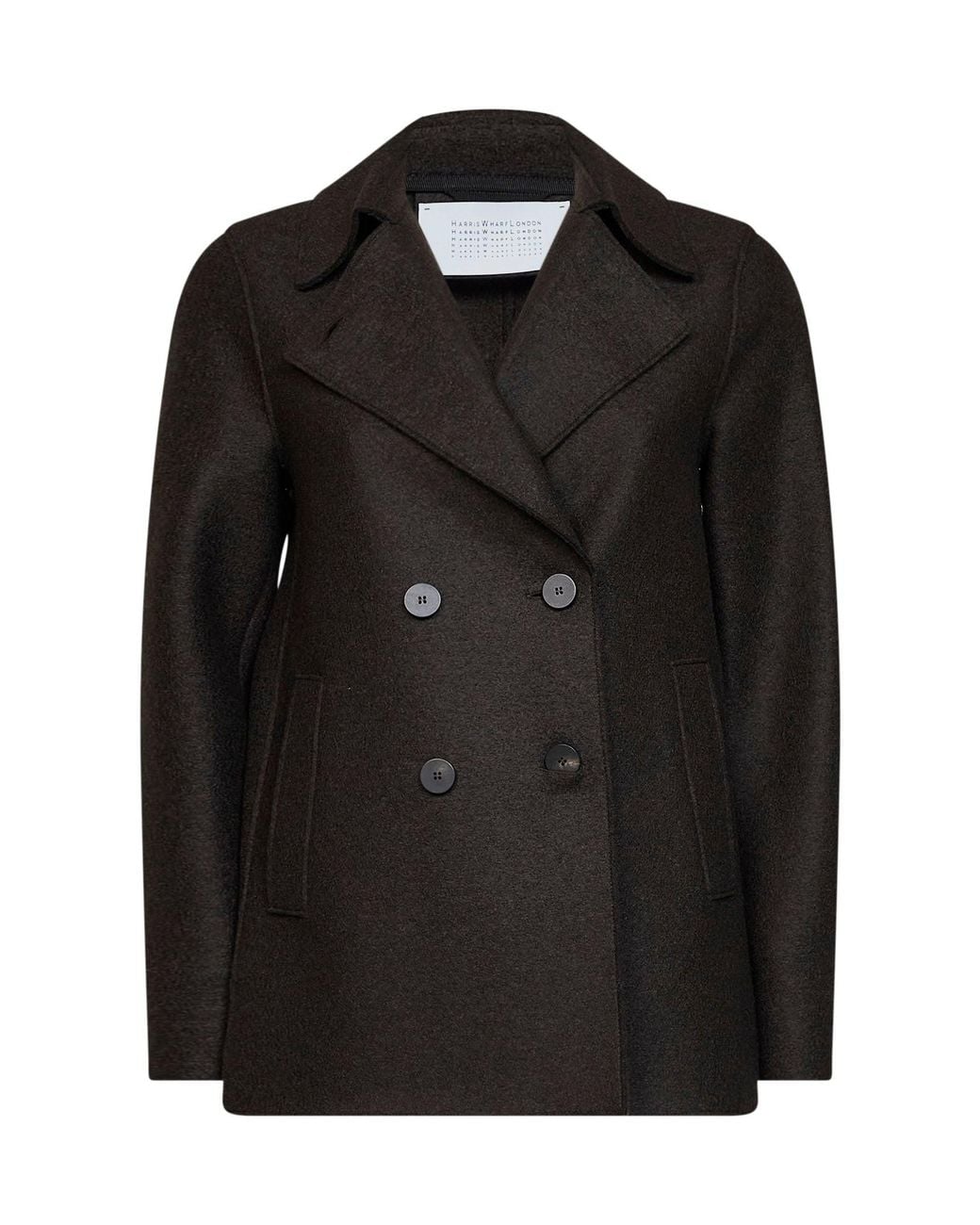 Harris Wharf London Black Dark Felted Wool Double-Breasted Peacoat