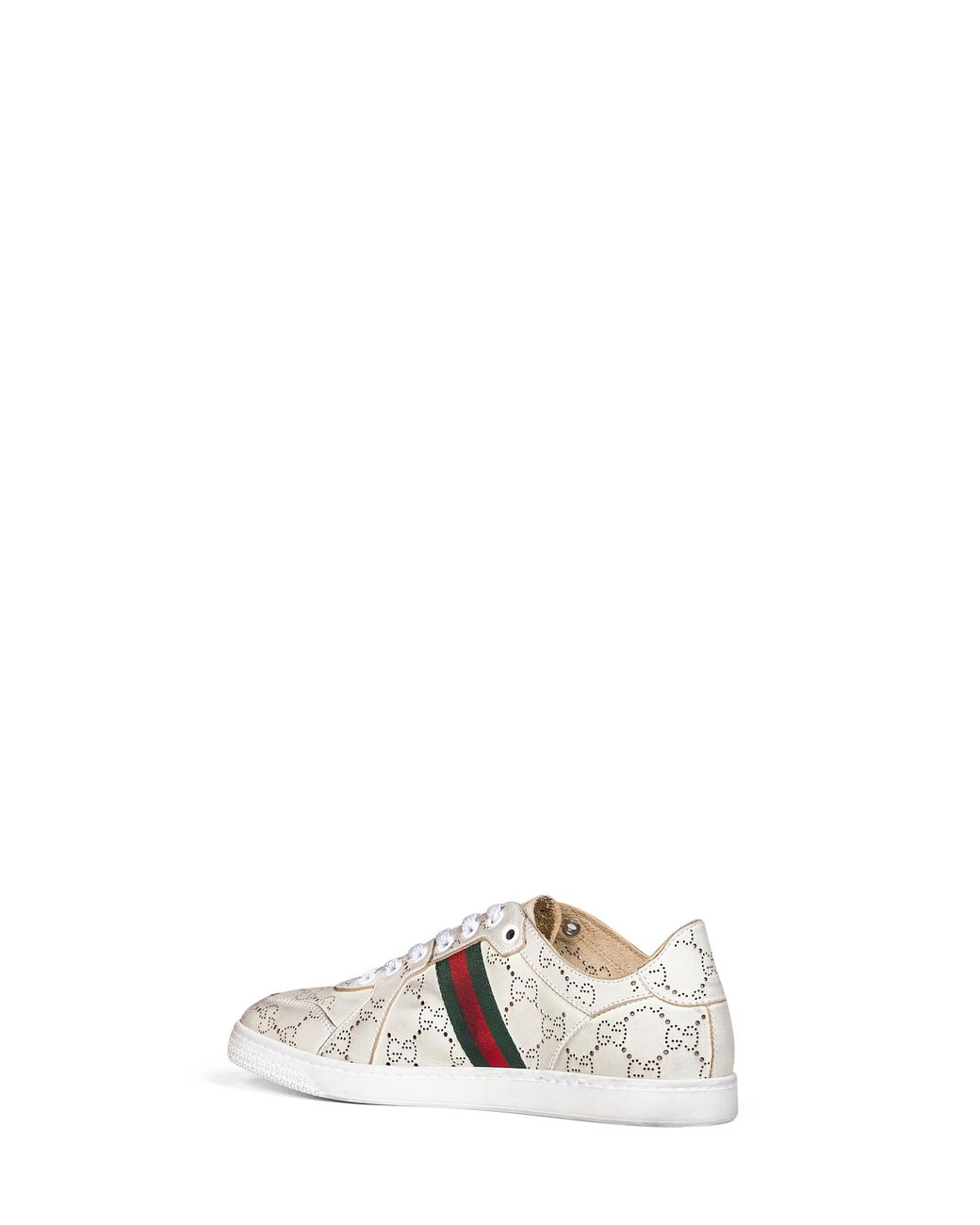 Gucci White Laser-Cut Gg Leather Stretch Low-Top Sneakers