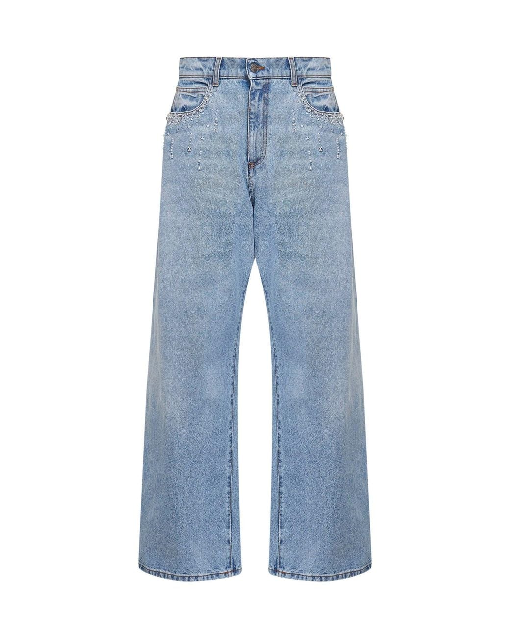 GIUSEPPE DI MORABITO Blue Denim Crystal-Embellished Baggy Jeans