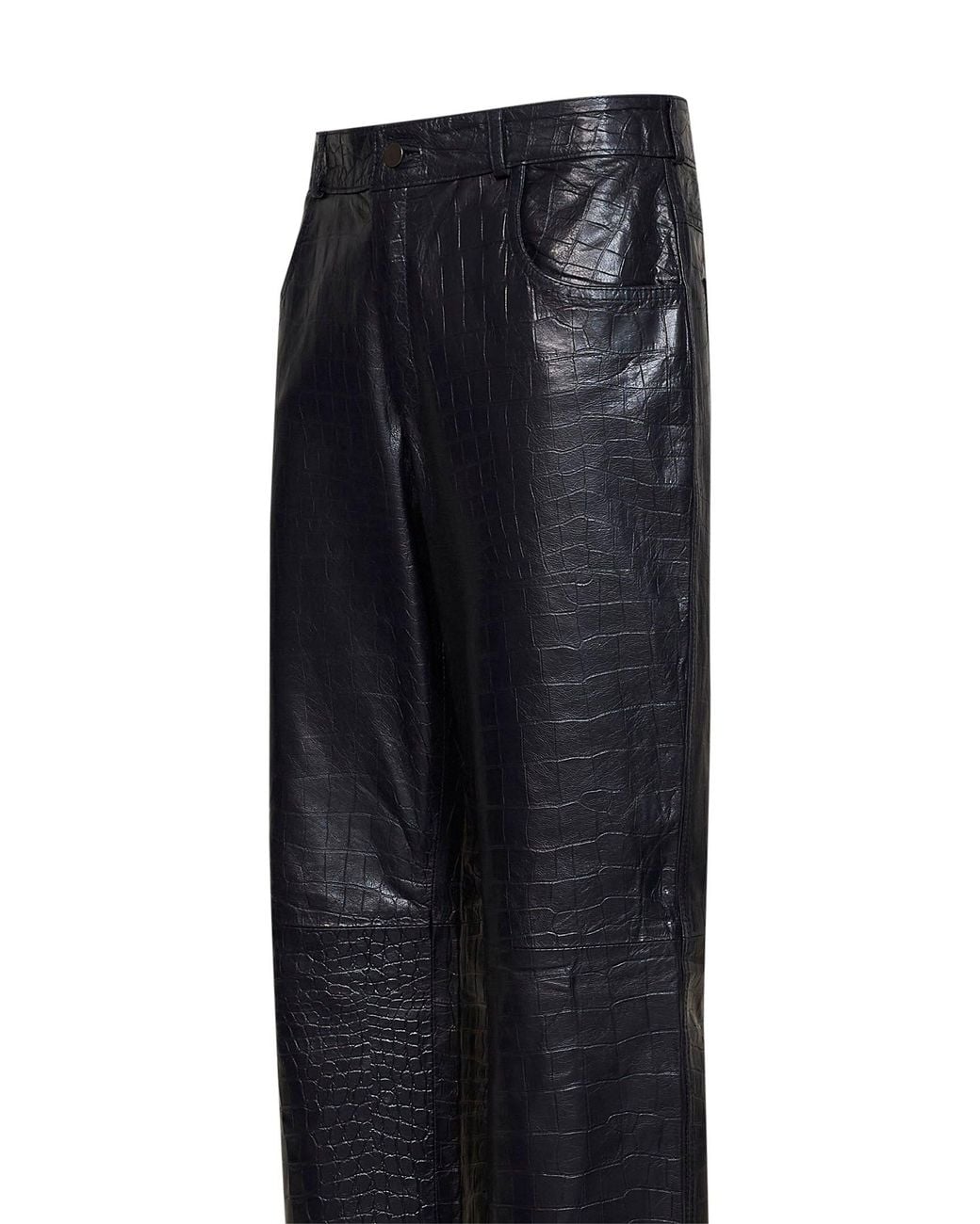 FERMAS Blue Crocodile-Embossed Leather Straight Trousers for men