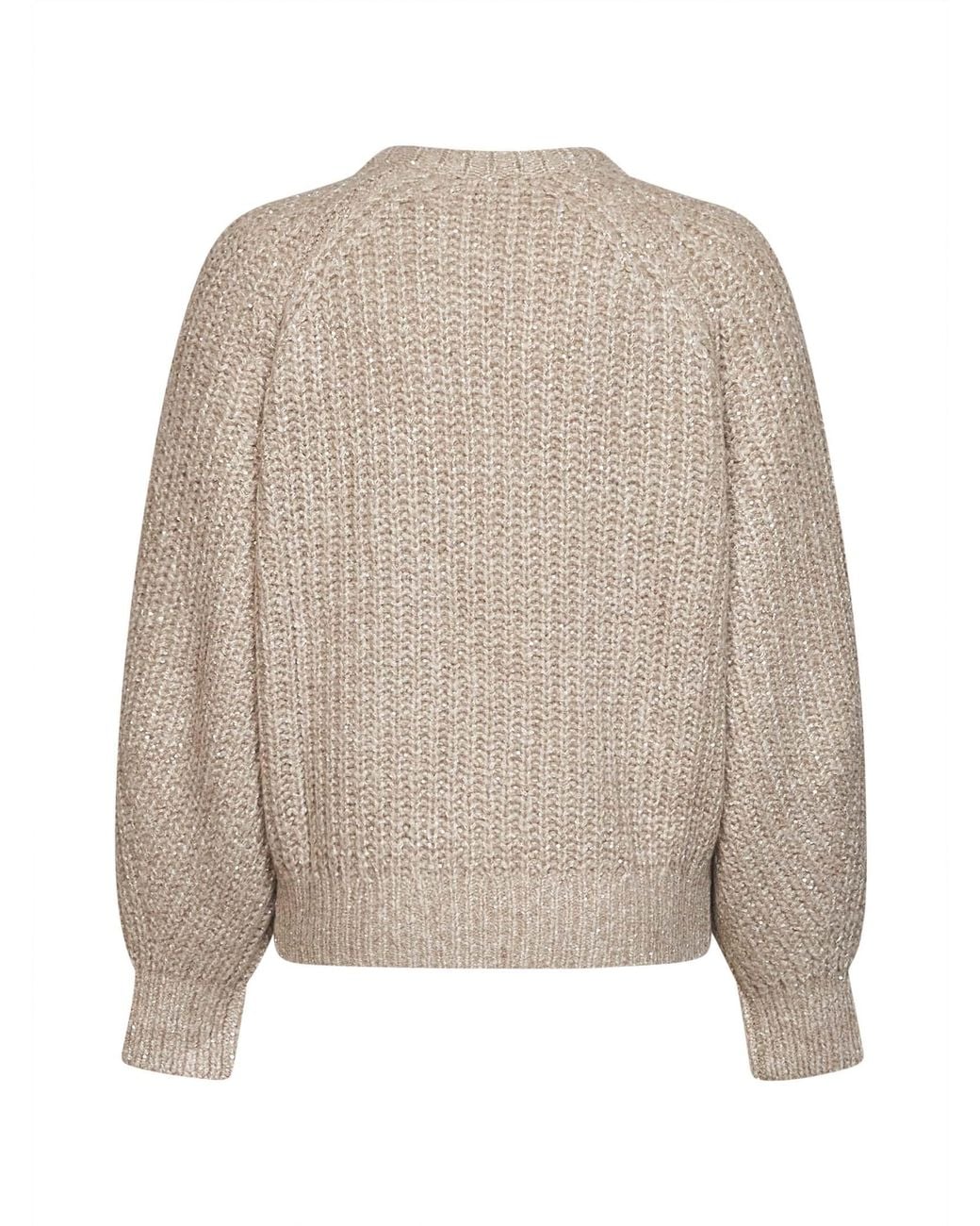 Brunello Cucinelli Natural Sequin-Embellished Cashmere-Blend Knit Crewneck Sweater