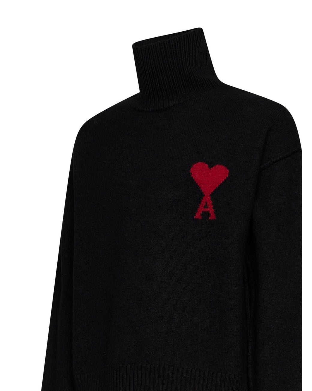 AMI Black Felted Merino Wool Knit Ami De Cœur Sweater for men