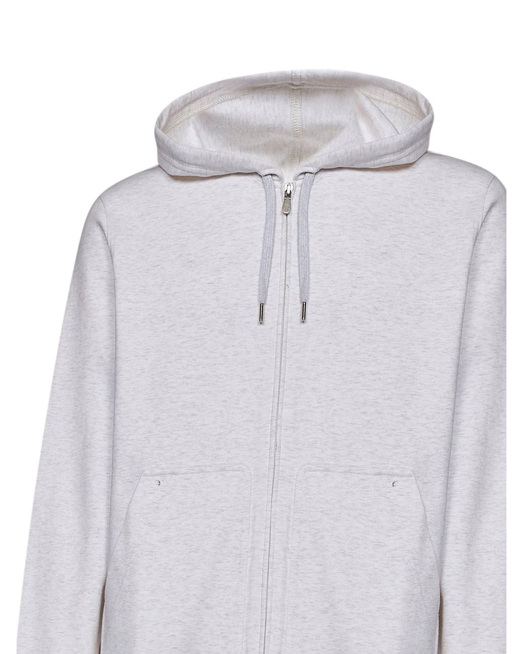 Brunello Cucinelli Gray Travertine Techno Cotton Double Jersey Zip-Up Hoodie for men
