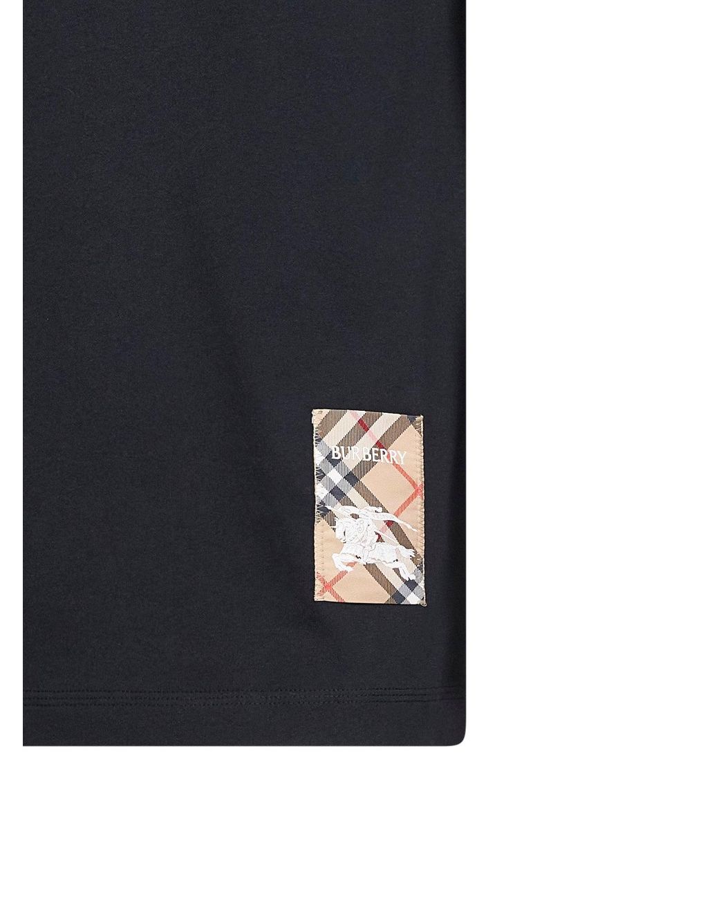 Burberry Black Cotton Check Patch T-Shirt for men