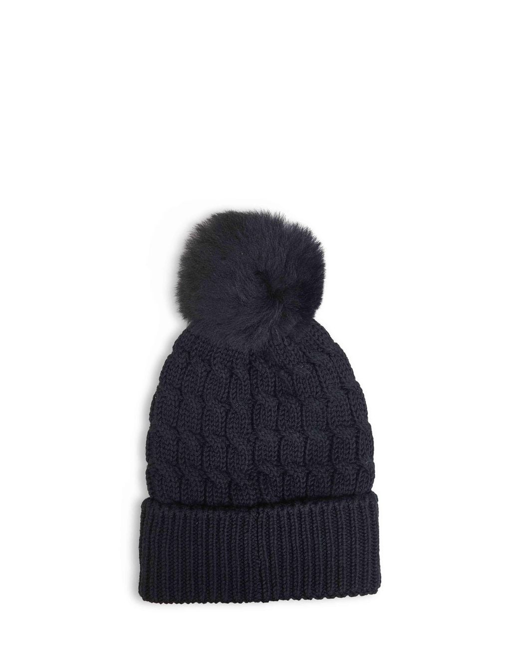 Moncler Blue Cable-Knit Wool Pom-Pom Beanie