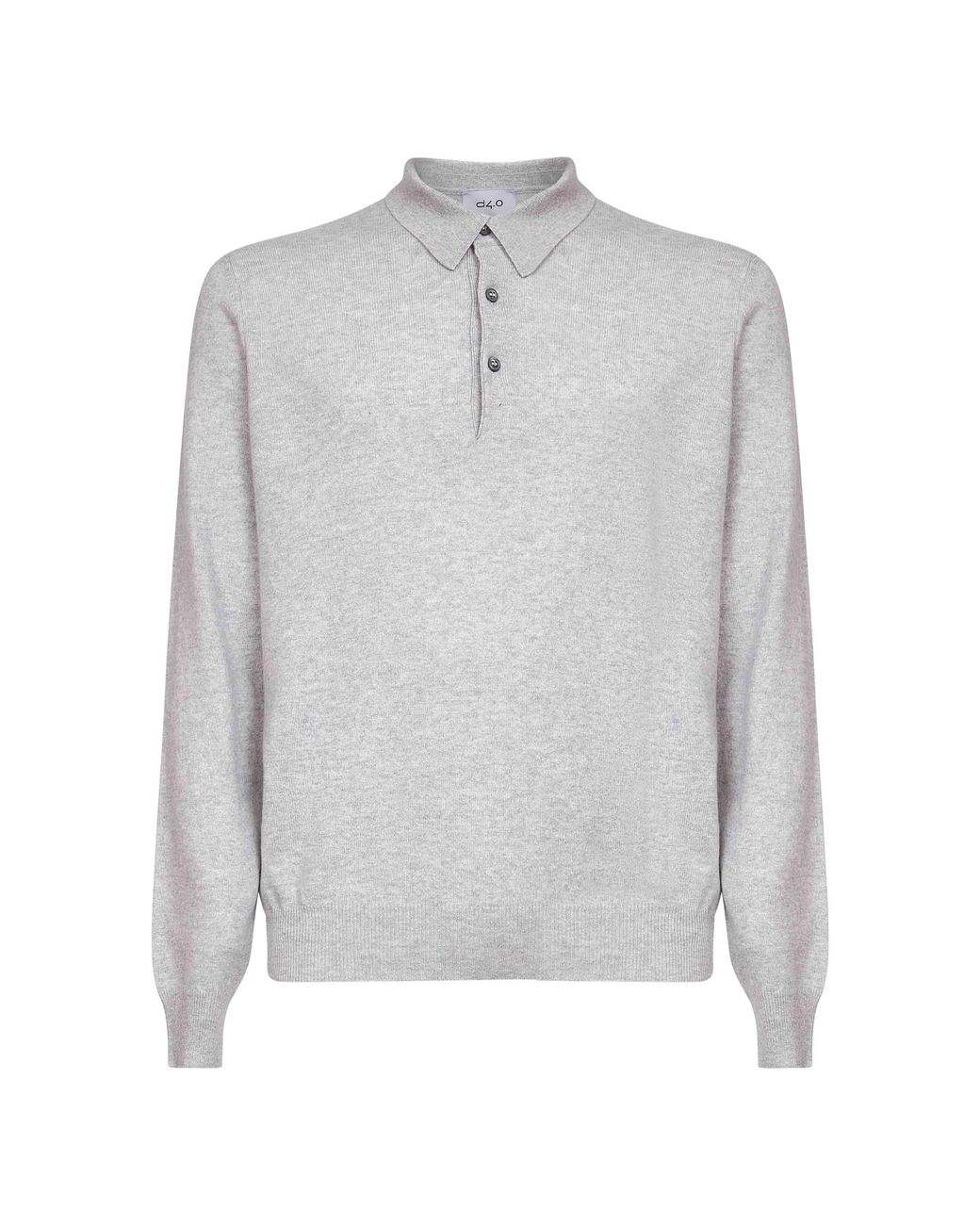 D 40 Gray Wool Blend Knit Long-Sleeved Polo Shirt for men