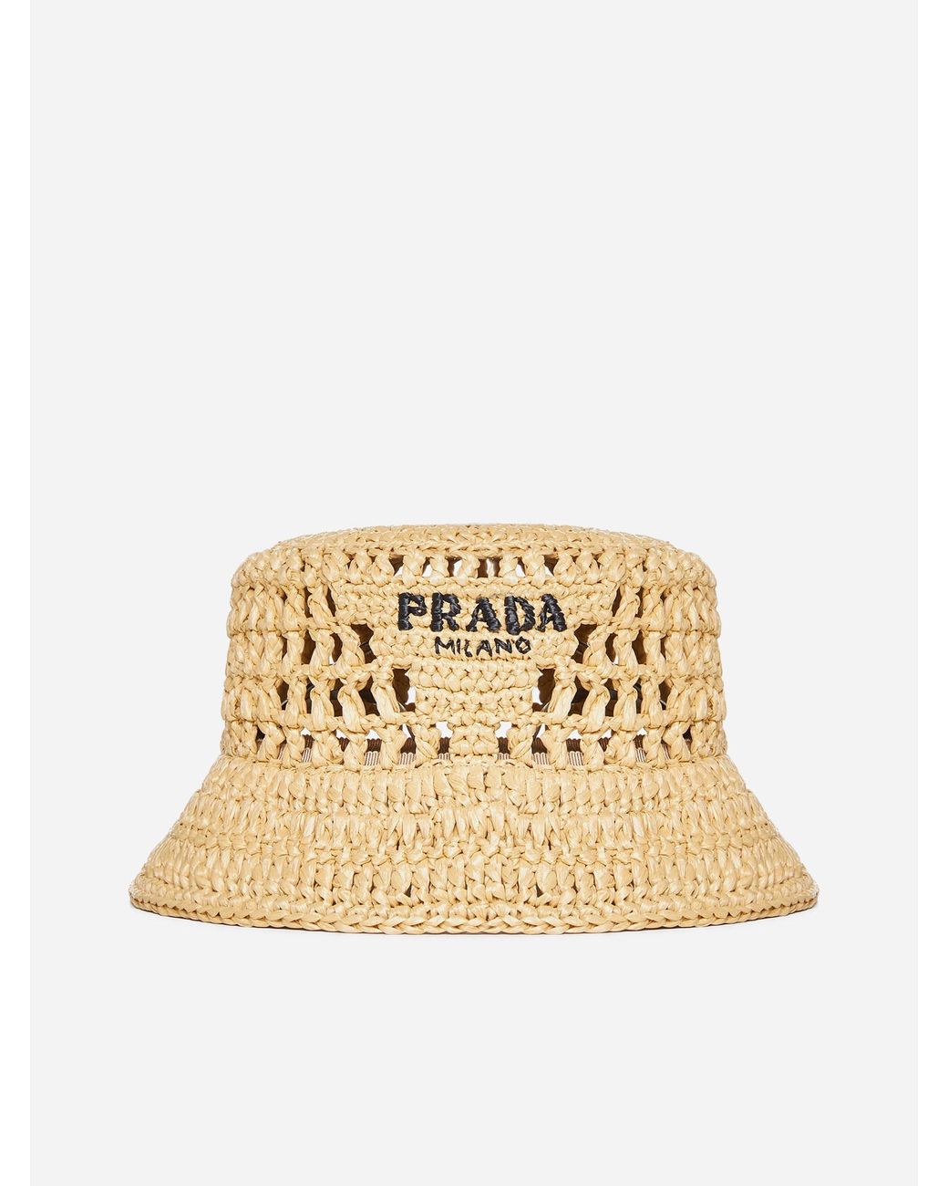 Cappello in rafia crochet di Prada in Neutro | Lyst
