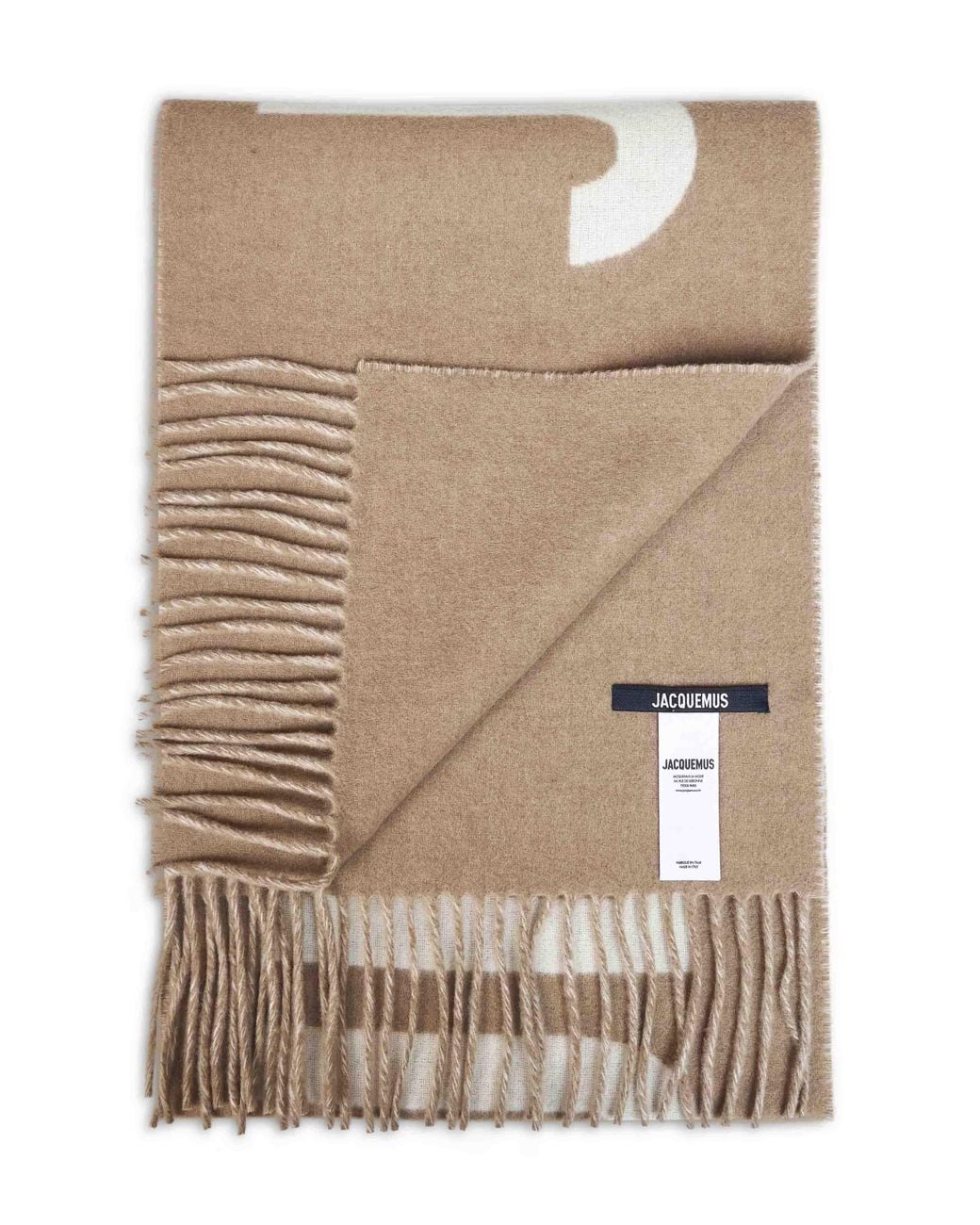 Jacquemus Brown Taupe Wool The Fringe Logo Scarf