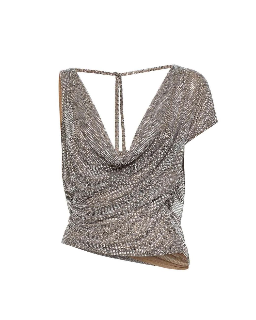 GIUSEPPE DI MORABITO Gray Crystal Asymmetric Draped Top