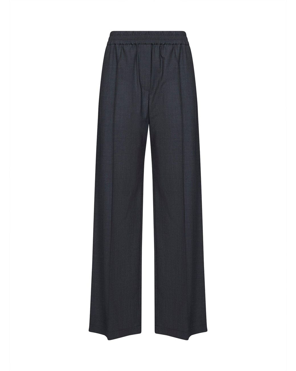 Brunello Cucinelli Blue Dark Tropical Luxury Wool Loose Track Trousers
