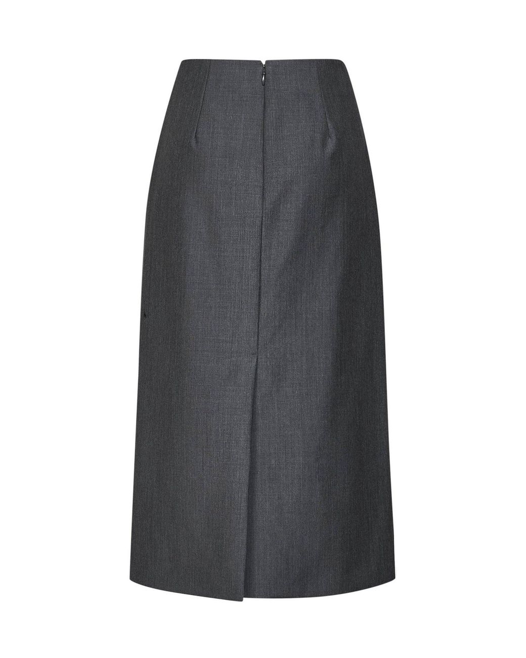 Jil Sander Gray Fog Wool Canvas Midi Skirt With Slits