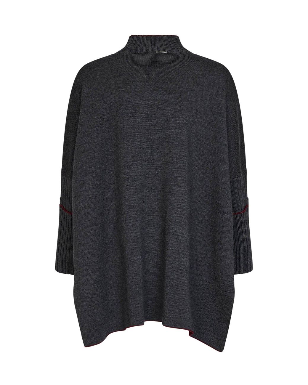 Herno Black Virgin Wool Knit Poncho-Style Top