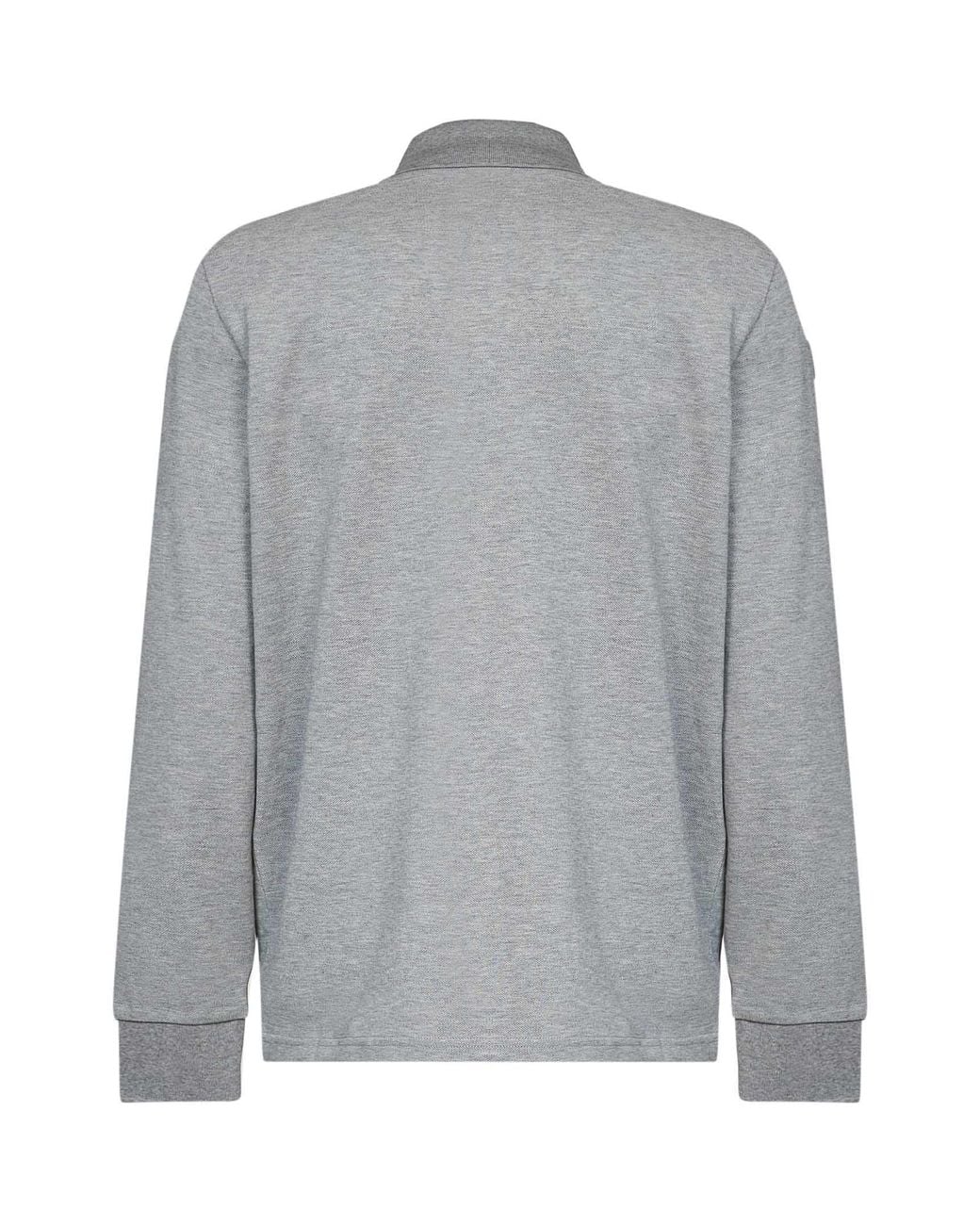 Moncler Gray Charcoal Cotton Piqué Long-Sleeved Polo Shirt With Logo for men
