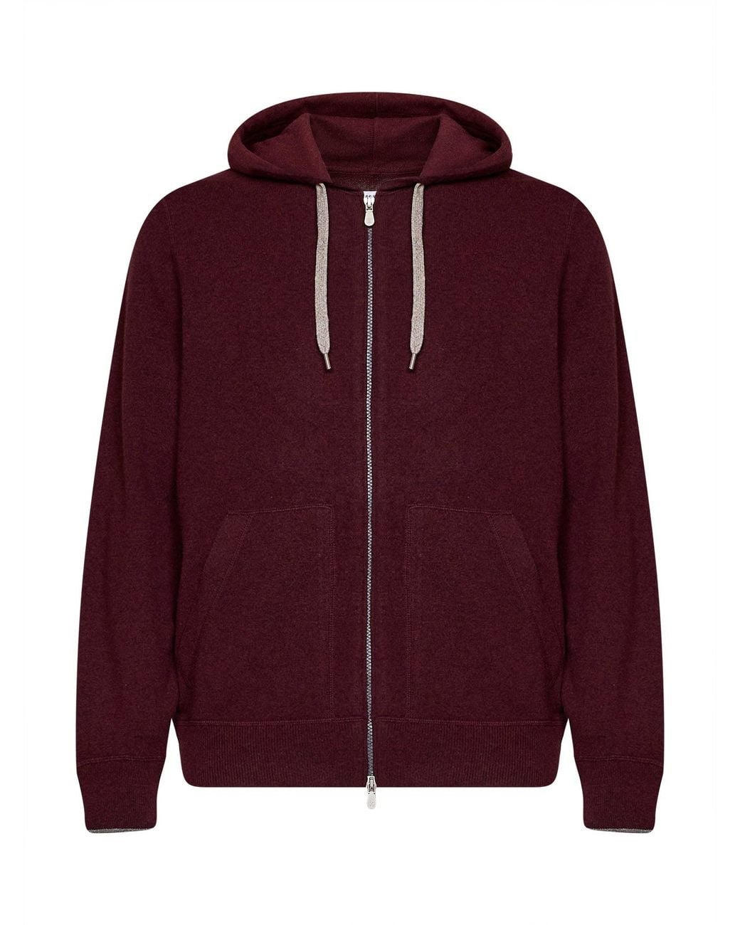 Brunello Cucinelli Red Burgundy Cashmere Knit Zip-Up Hoodie for men