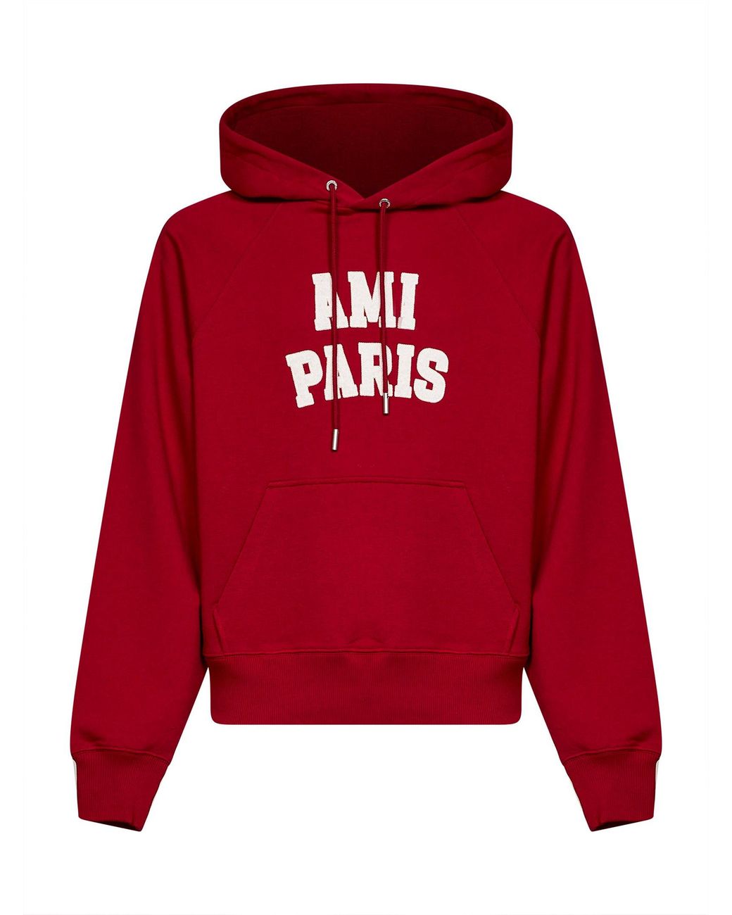AMI Red Loopback Cotton Hoodie With Embroidery for men