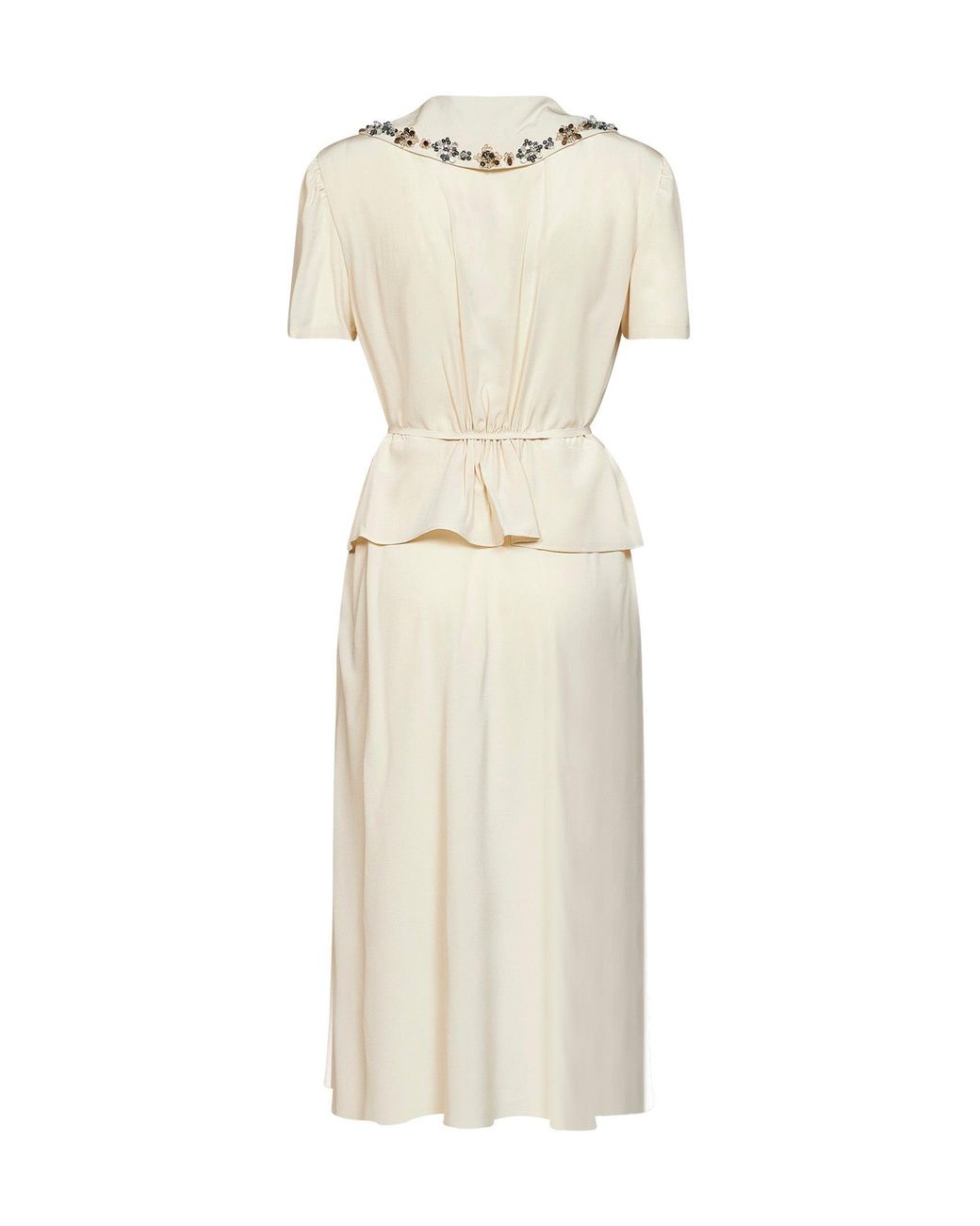 Prada Abbigliamento White Natural Marocain Embroidered Midi Dress
