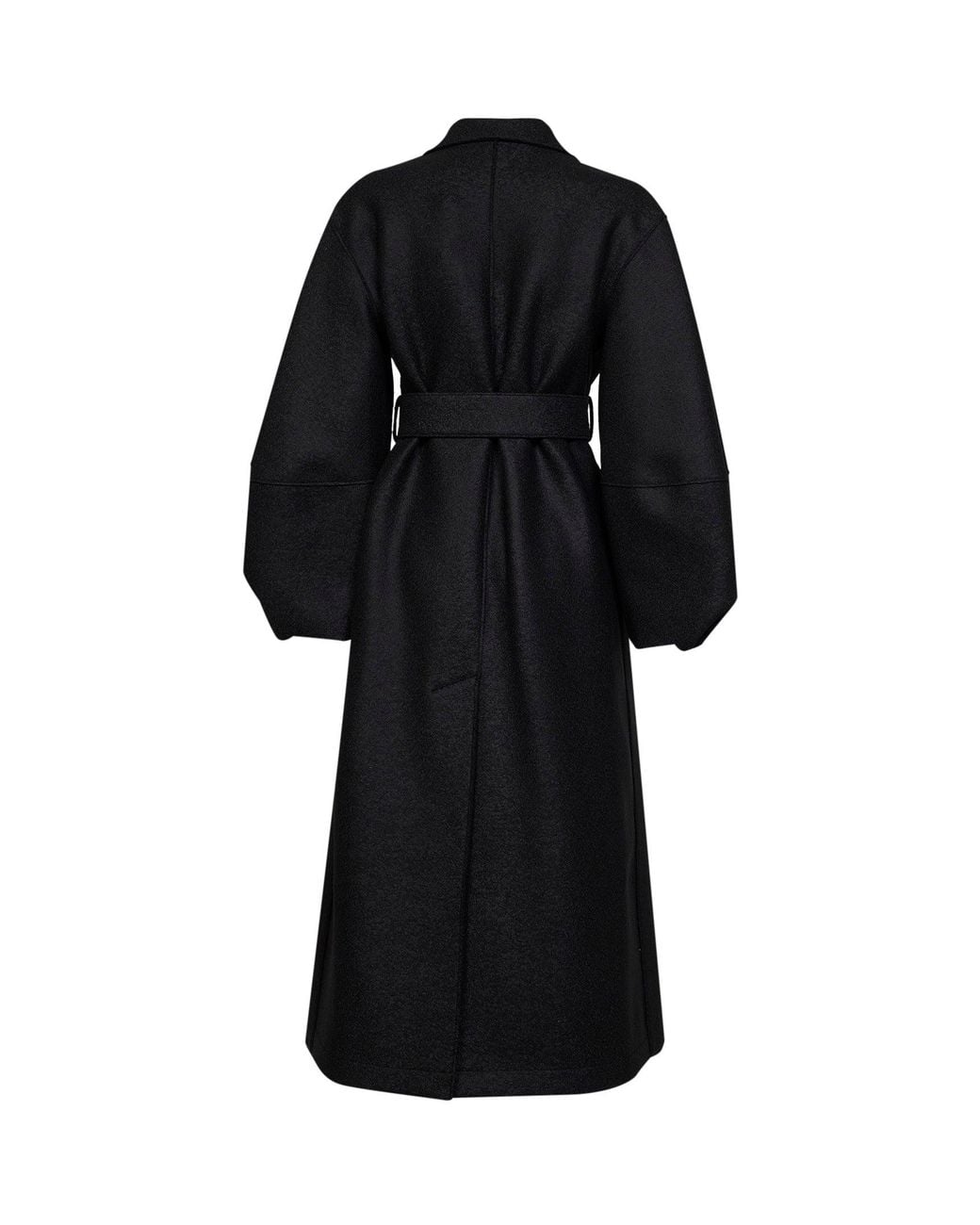 Harris Wharf London Black Felted Wool Long Puff-Sleeves Belted Wrap Coat