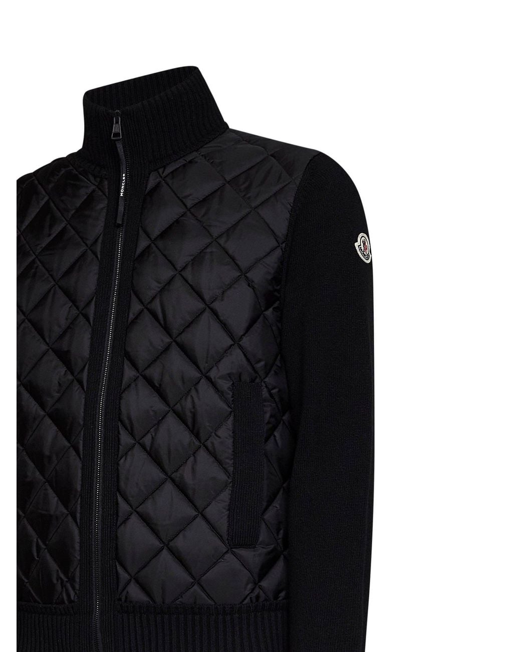 Moncler Black Wool And Cashmere Blend Zip-Up Padded Cardigan for men