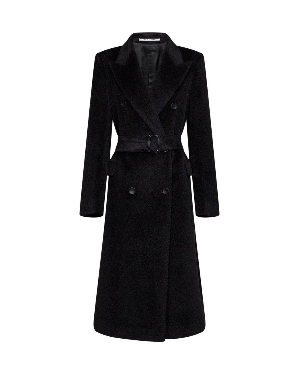 Tagliatore Black Alpaca-Blend Beaver Jole Double-Breasted Belted Trench Coat