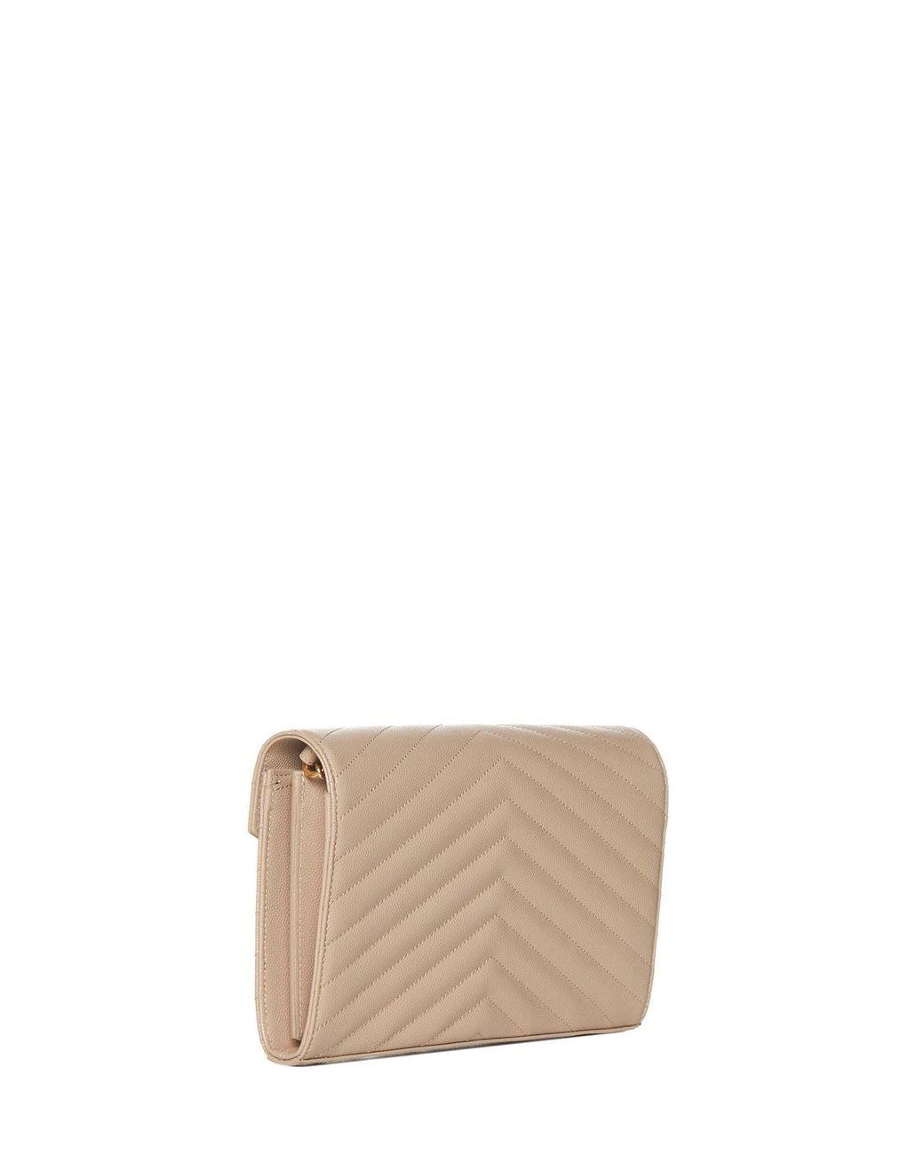 Saint Laurent Natural Quilted Leather Clutch With Ysl Logo