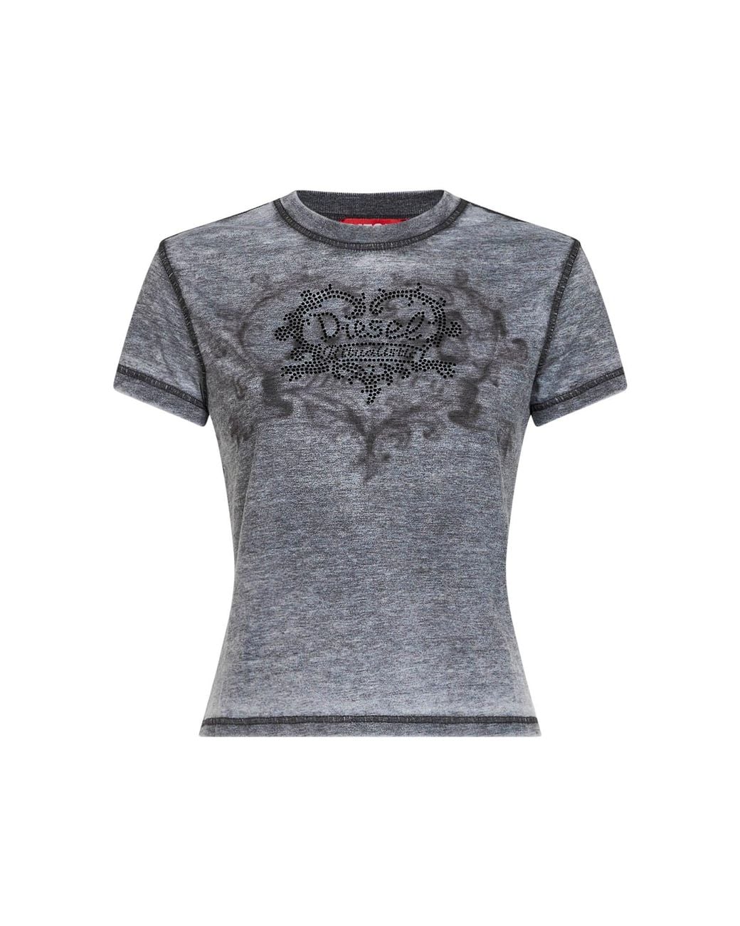 DIESEL Gray Rhinestone-Embellished Jersey T-Ila-Aa1 T-Shirt