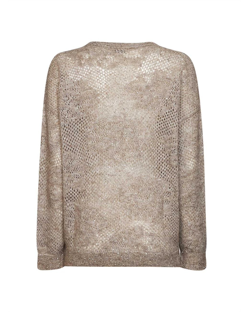 Brunello Cucinelli Natural Sparkling Mohair Blend Flower Lace Sweater