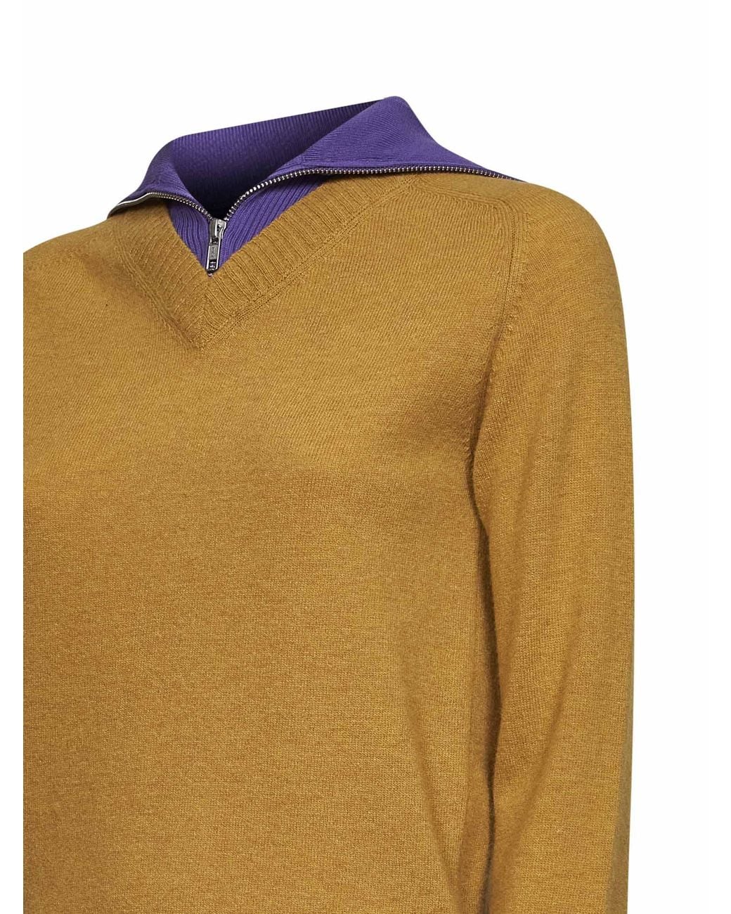 MM6 by Maison Margiela Orange Mustard Wool Blend Sweater With Contrasting Collar