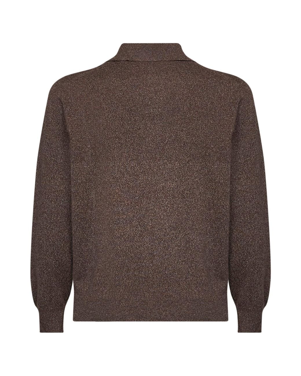 Brunello Cucinelli Brown Dark Mouliné Cashmere Knit Polo Shirt for men