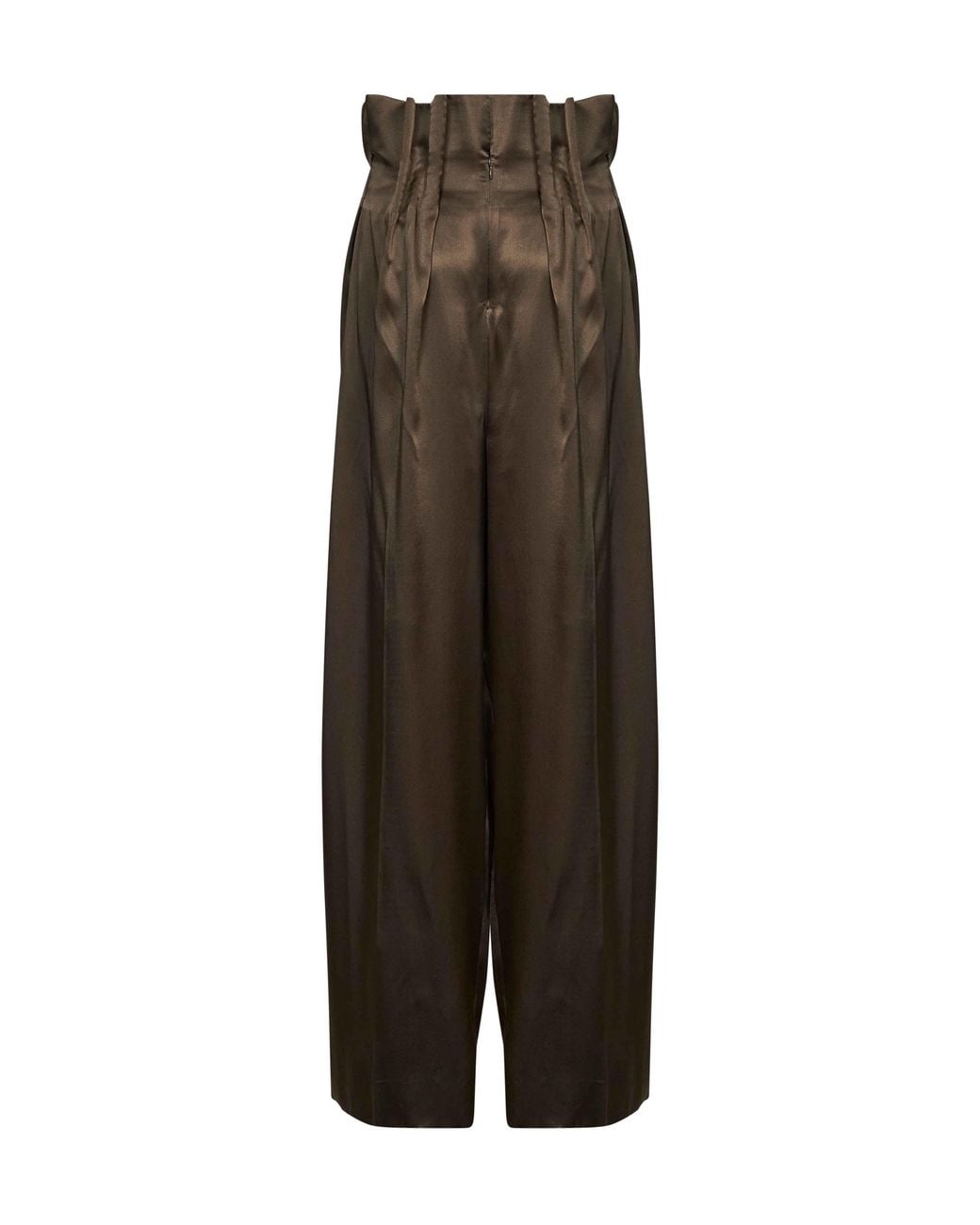 Khaite Green Dark Satin Kira Pleated Waist Trousers