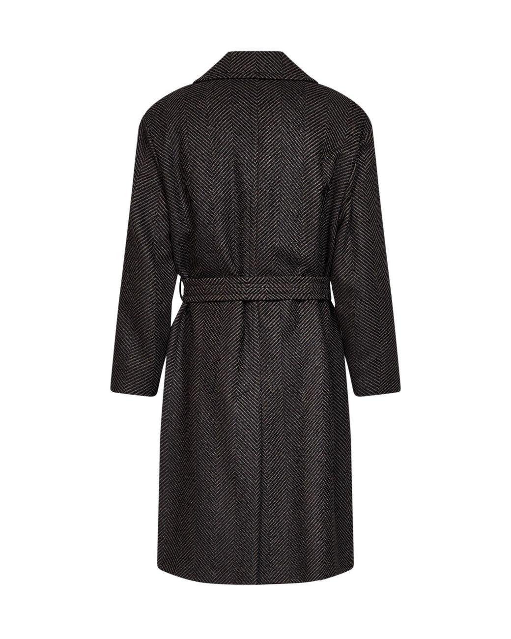 Hevò Black And Taupe Herringbone Wool-Blend Ostuni Single-Breasted Belted Coat for men