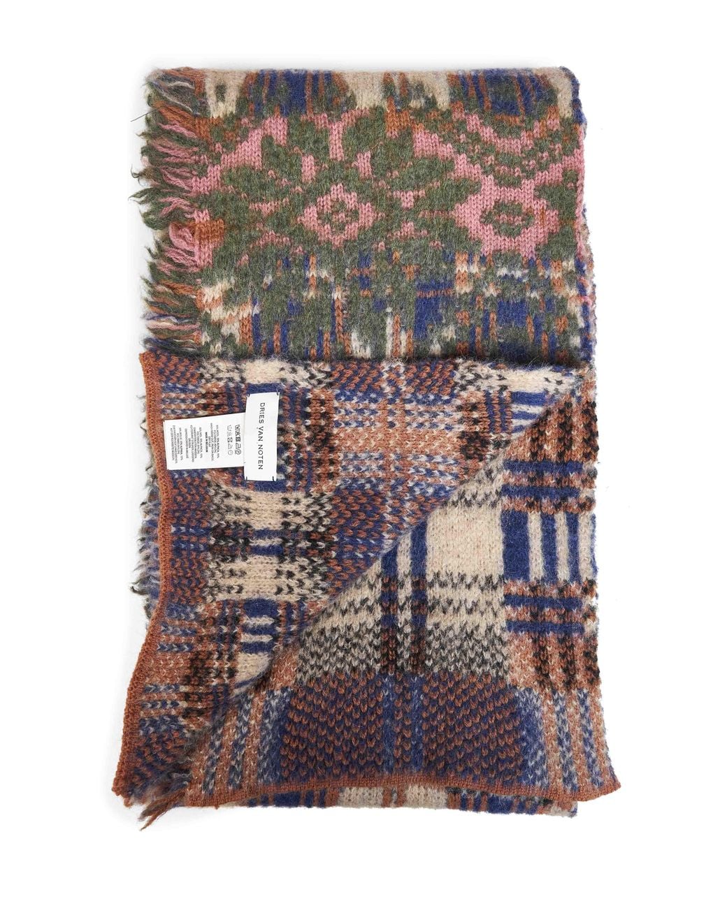 Dries Van Noten Gray Patchwork Wool And Alpaca Blend Scarf