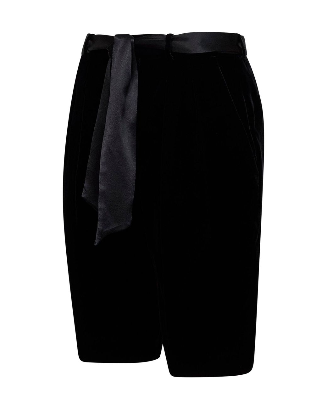 Saint Laurent Black Velvet Tailored Bermuda Shorts With Sash