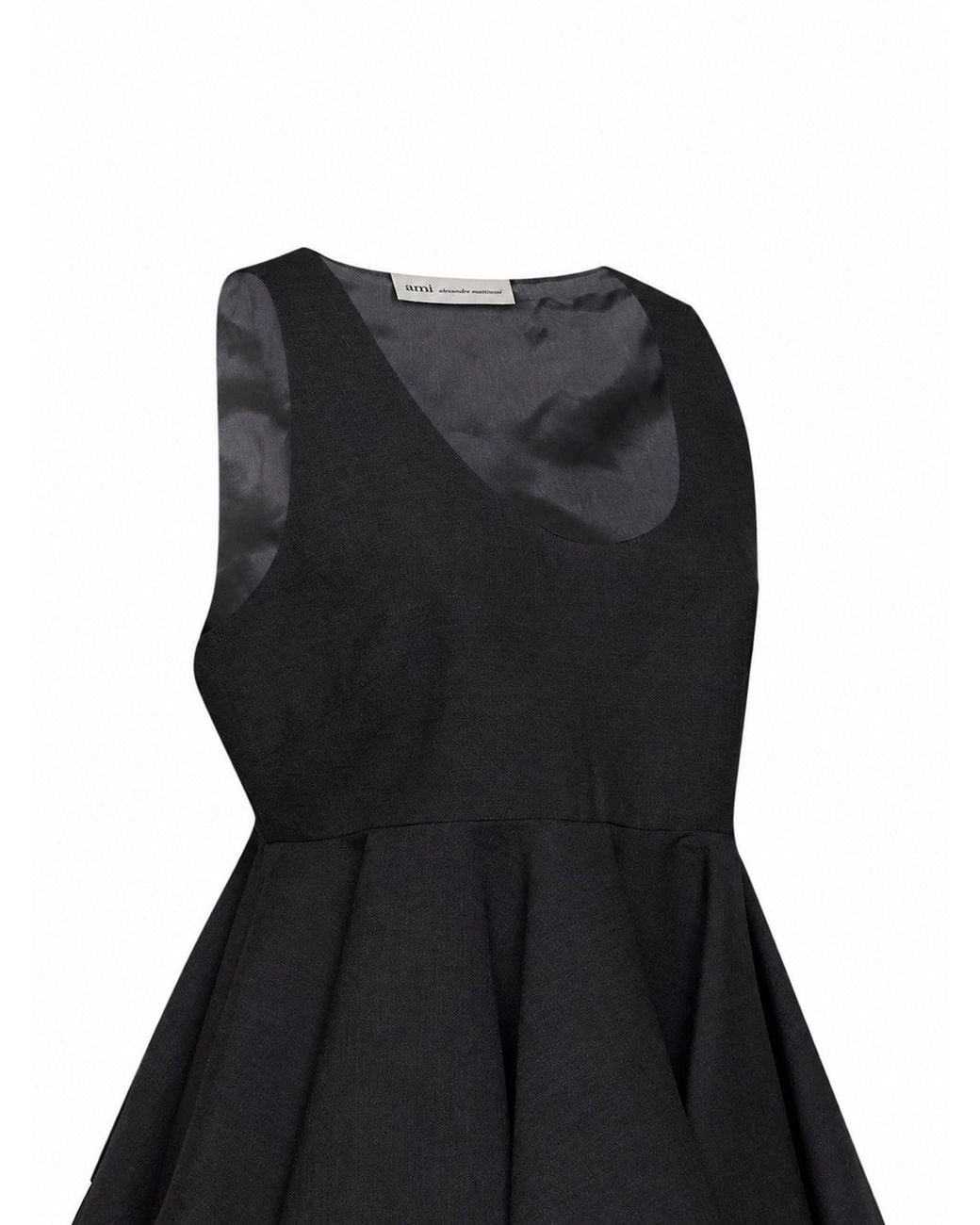 AMI Black Charcoal Wool Gabardine Sleeveless Peplum Top