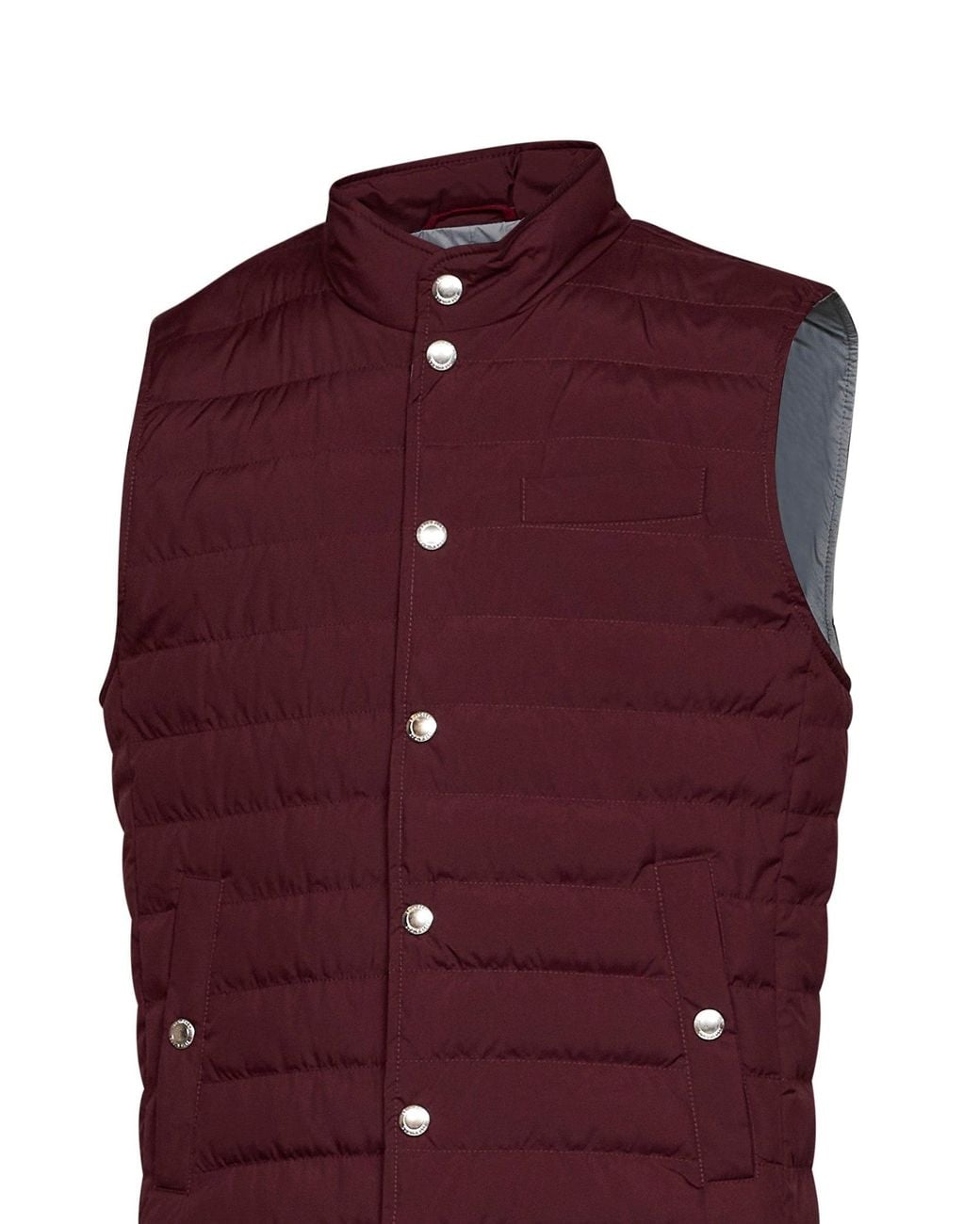 Brunello Cucinelli Purple Burgundy Bonded Nylon Padded Vest for men