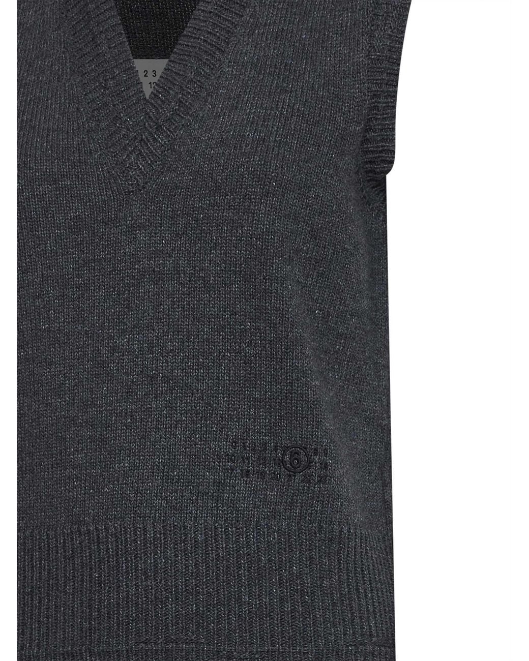 MM6 by Maison Margiela Black Dark Melange Logo Wool Blend Knit Vest