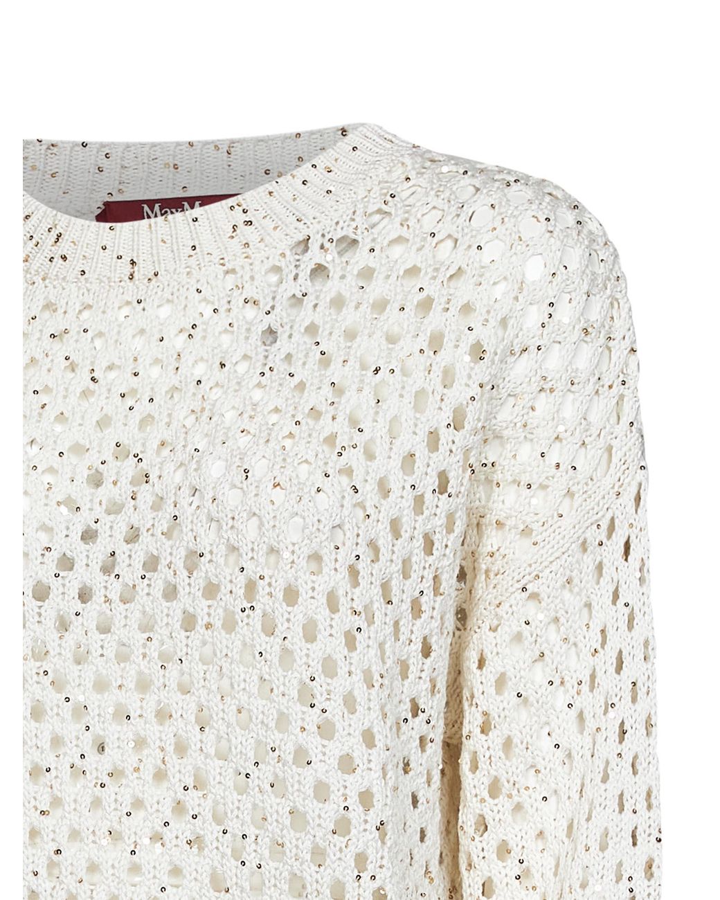 Max Mara White Knit Mstgeyser Boxy Sequin Top