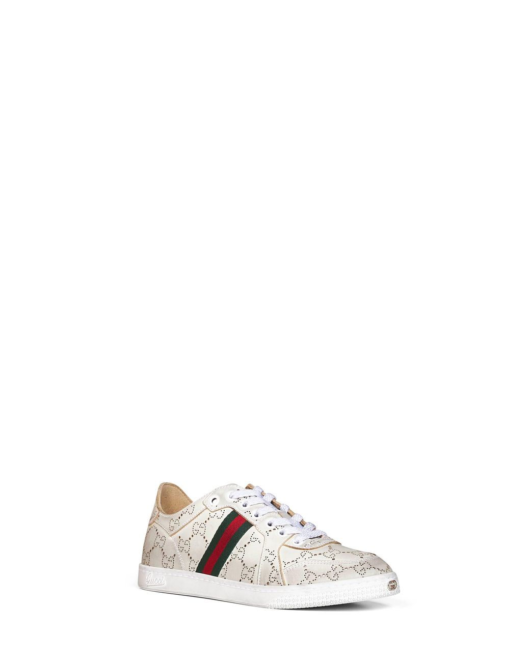Gucci White Laser-Cut Gg Leather Stretch Low-Top Sneakers