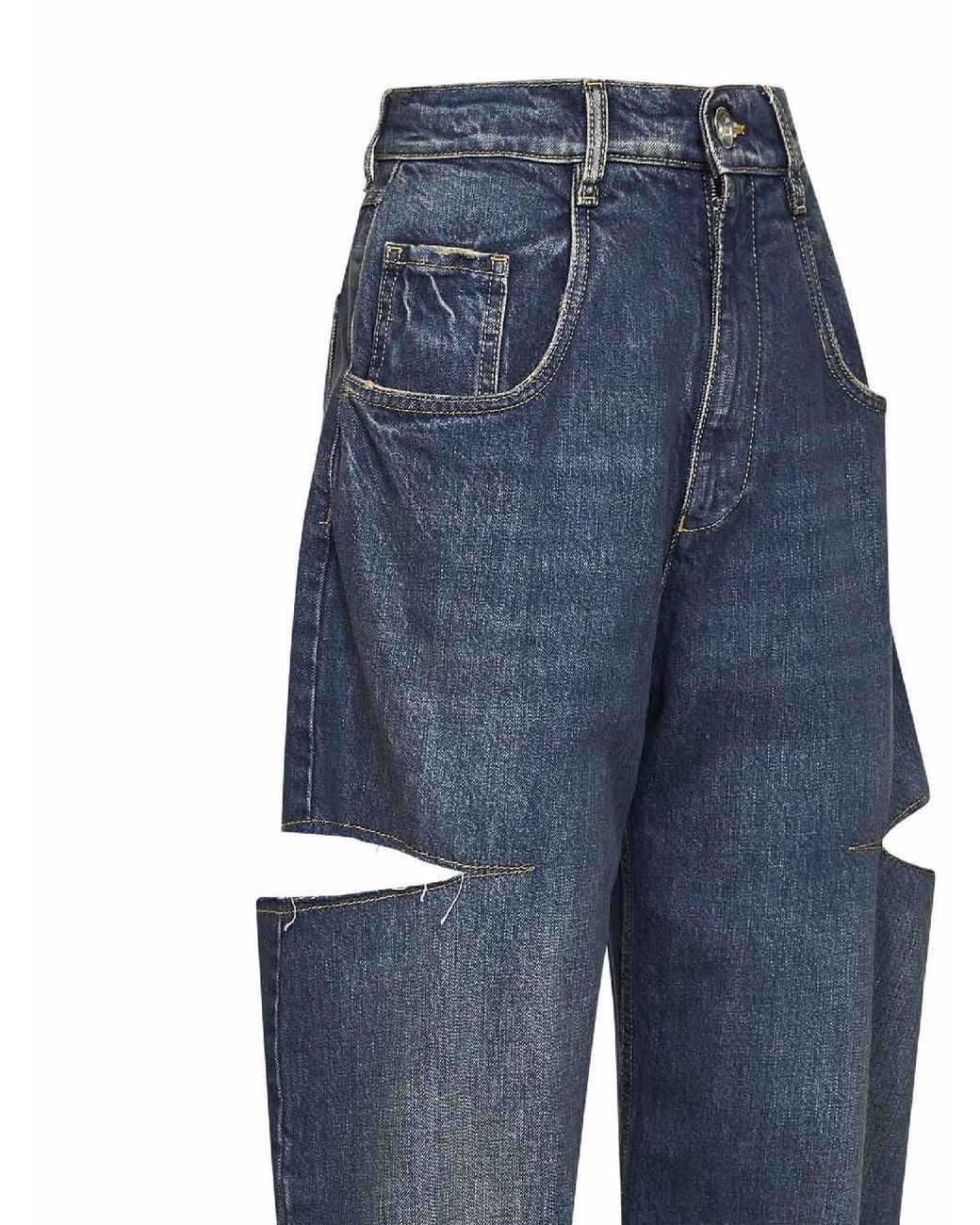 Maison Margiela Blue Washed Denim Slash Details Jeans